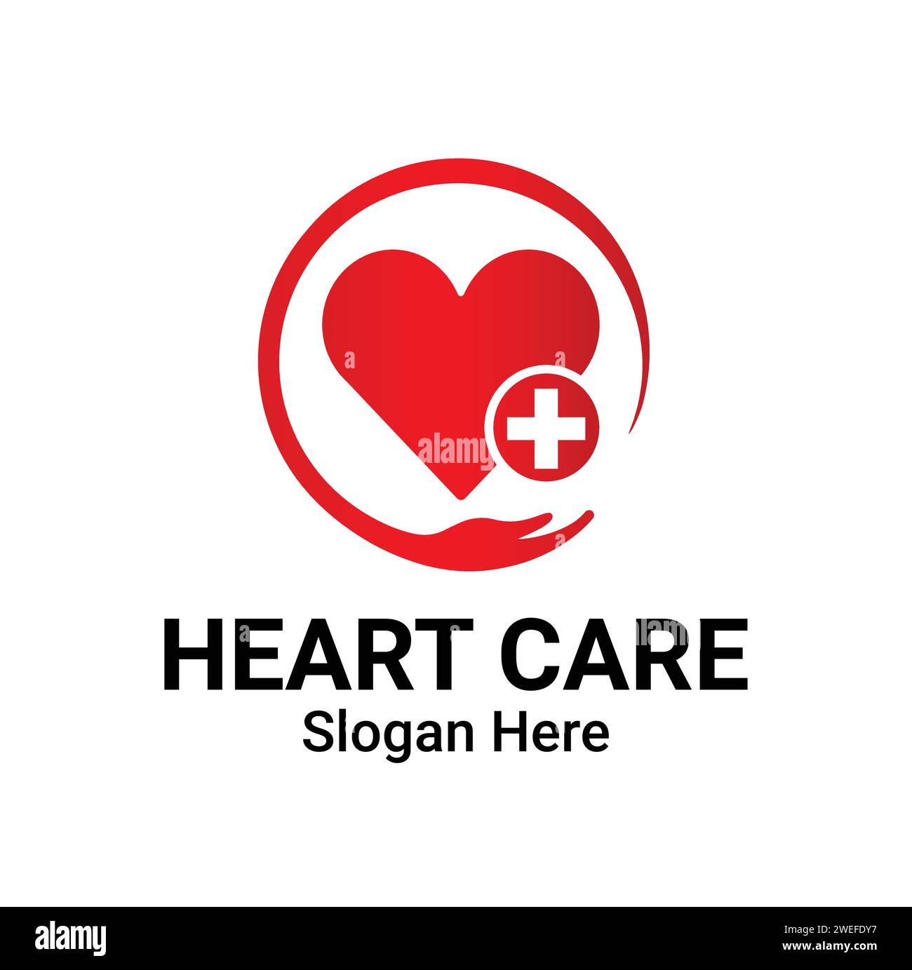 Concetto di design del logo Heart Health Care con modello vettoriale a forma di cuore. Illustrazione Vettoriale