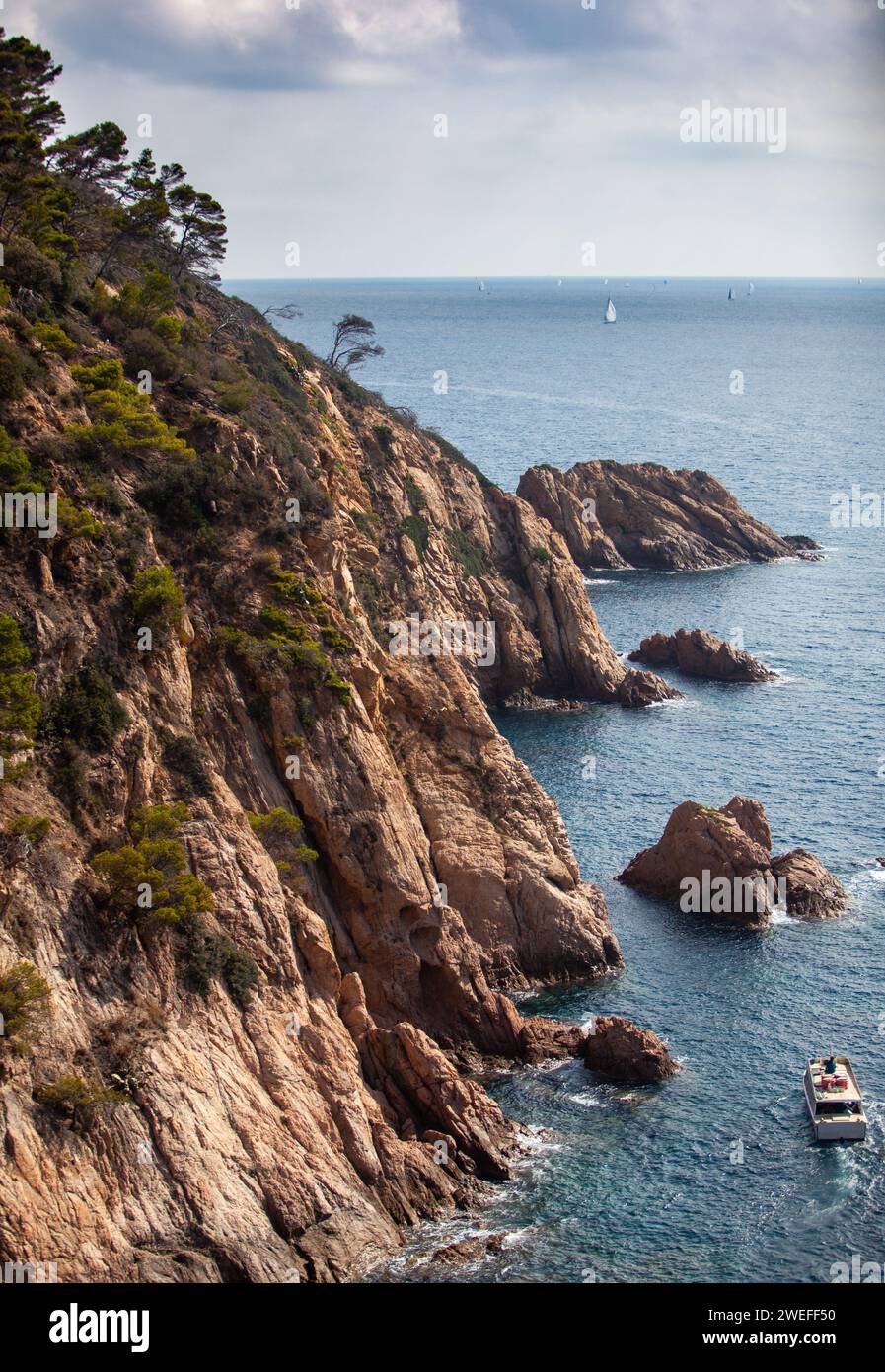 costa marina, località, montagne, foresta, mare, rocce, sentieri di montagna, turismo, località ecologica, città costiera, fauna selvatica, città costiera spagnola, Tossa de Foto Stock