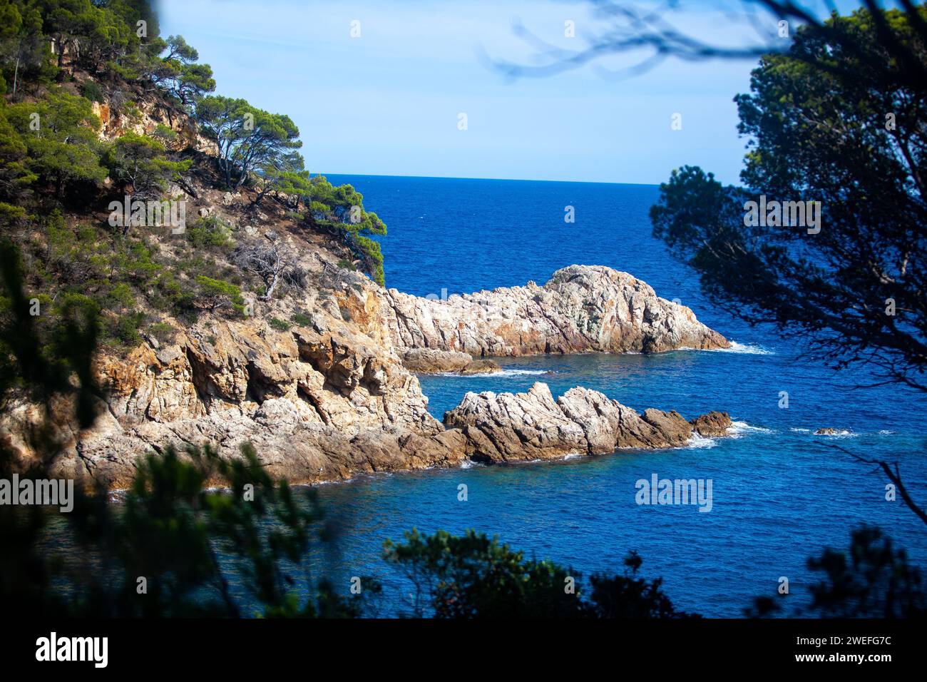 costa marina, località, montagne, foresta, mare, rocce, sentieri di montagna, turismo, località ecologica, città costiera, fauna selvatica, città costiera spagnola, Tossa de Foto Stock