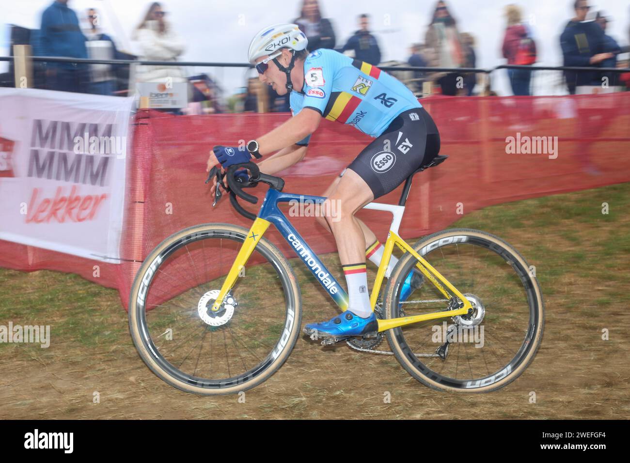 Benidorm, Spagna, 21 gennaio 2024: Il ciclista, Victor Van de Putte (5) durante il test U23 maschile della Coppa del mondo di ciclismo 2024 UCI, il 21 gennaio 2024, al Parque Foietes, a Benidorm, Spagna. (Foto di Alberto Brevers/Pacific Press/Sipa USA) Foto Stock