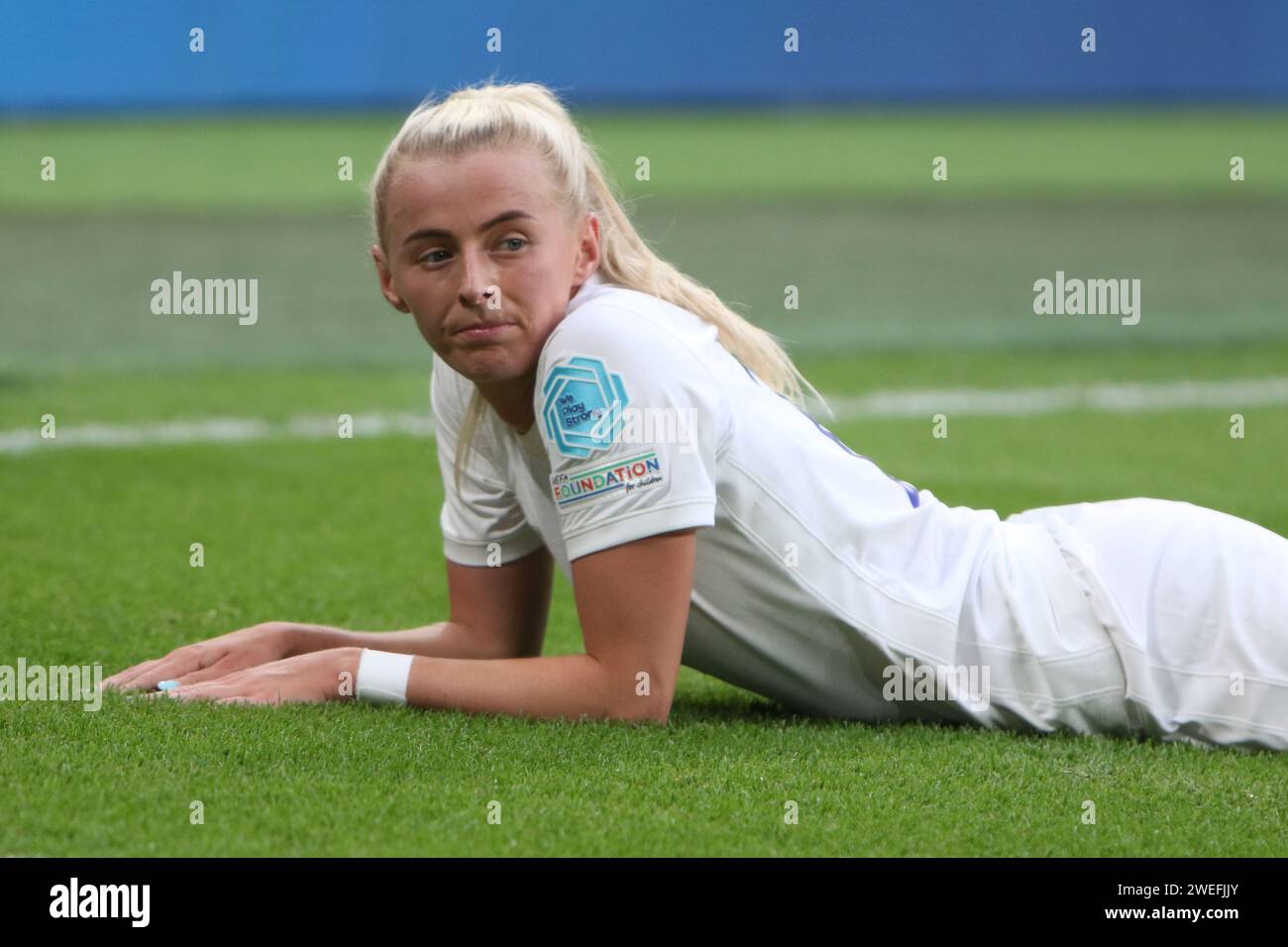 Chloe Kelly vicino alla fine della UEFA Women's Euro Final 2022 Inghilterra contro Germania al Wembley Stadium, Londra 31 luglio 2022 Foto Stock