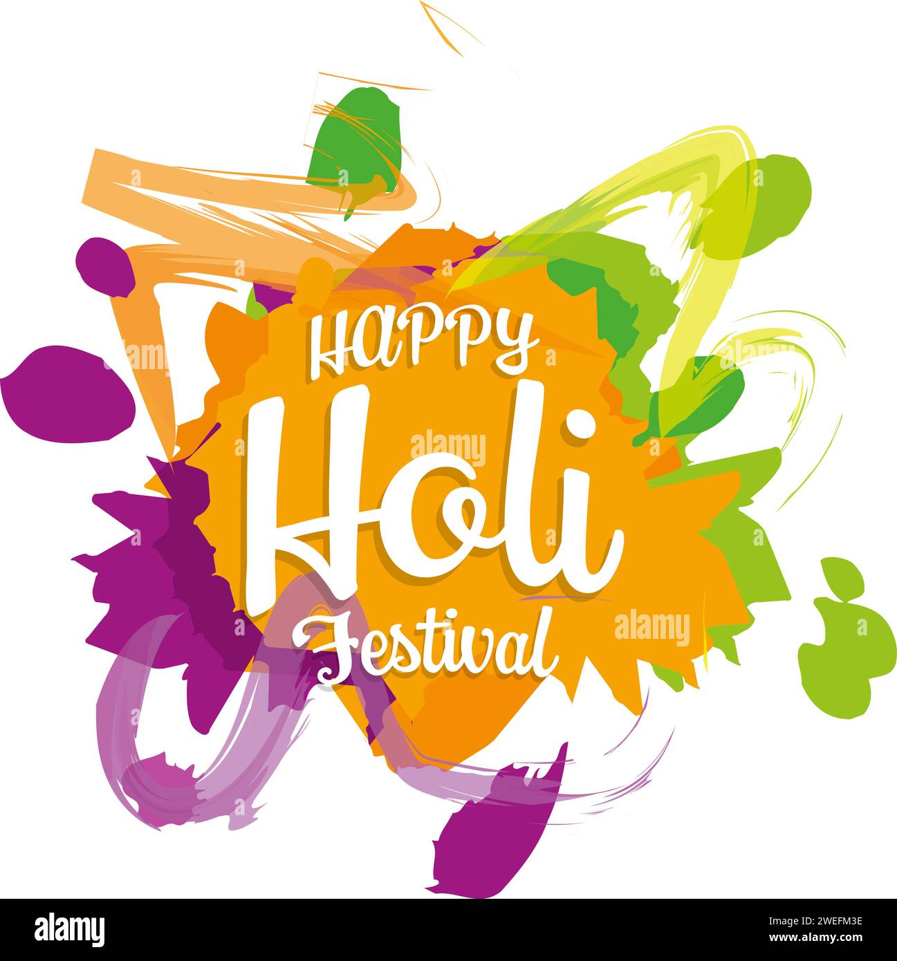 Illustrazione vettoriale a colori vivaci di un poster del festival holi, predominante il colore giallo Foto Stock