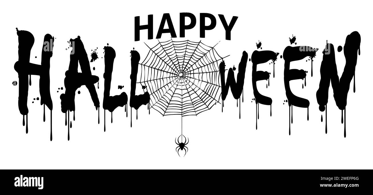 Semplice illustrazione vettoriale piatta del testo felice Halloween per banner e titolo Illustrazione Vettoriale