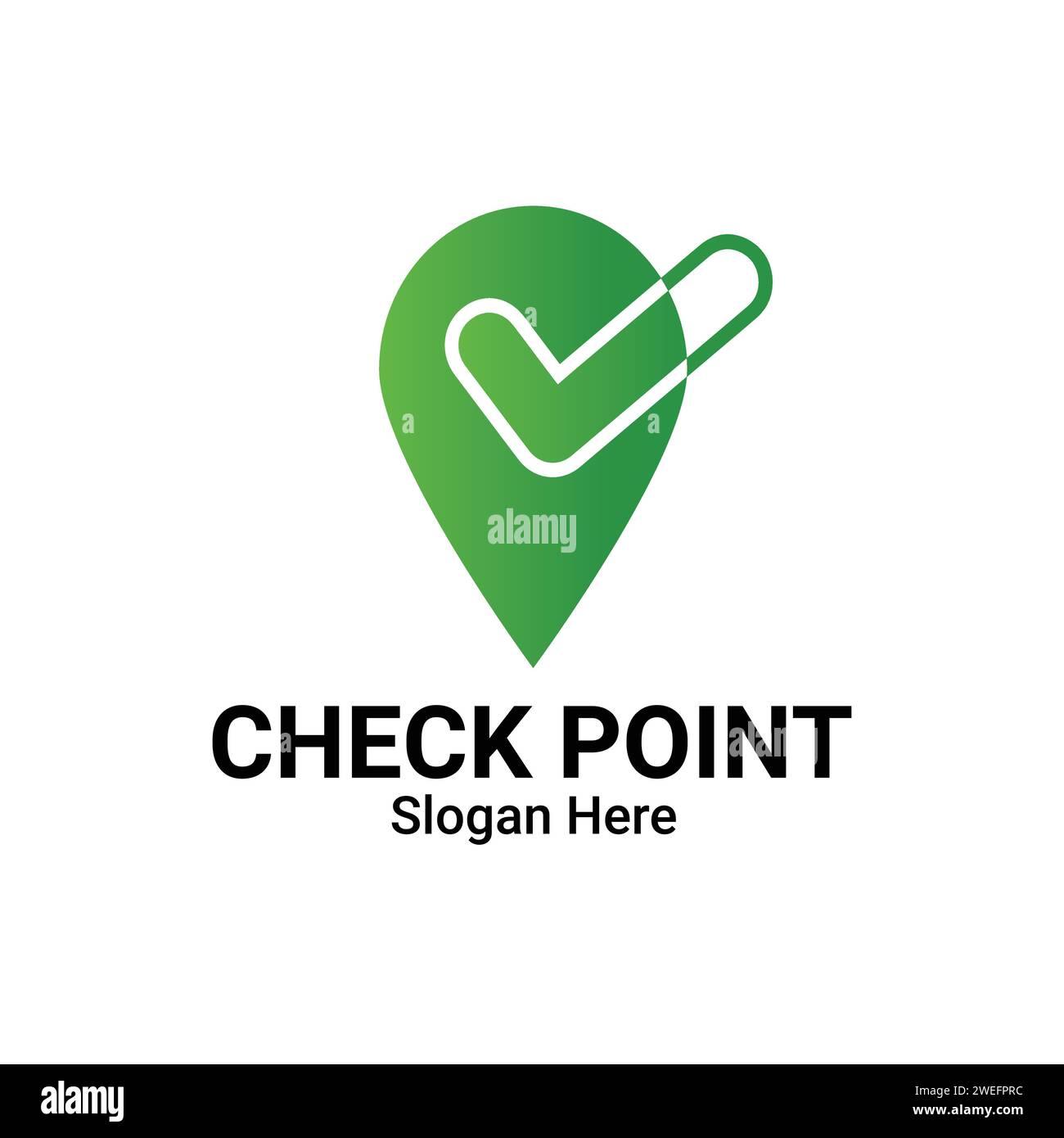 Tag geografico con segno di spunta o disegno logo punto di posizione. Selezionare Posiziona logo, segno di spunta verde e simbolo puntatore indirizzo. Posizione, posizione e destinazione Illustrazione Vettoriale