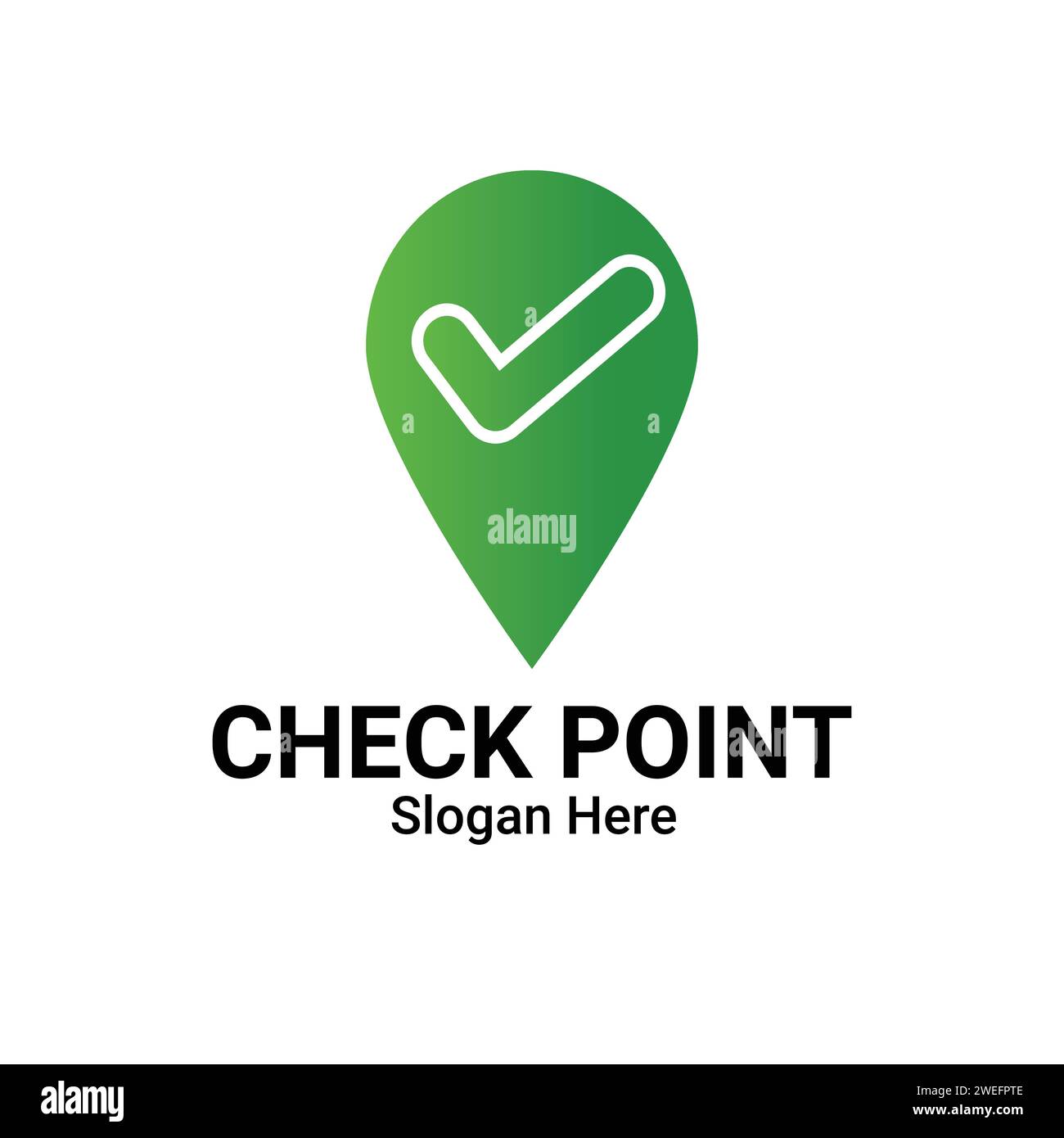 Tag geografico con segno di spunta o disegno logo punto di posizione. Selezionare Posiziona logo, segno di spunta verde e simbolo puntatore indirizzo. Posizione, posizione e destinazione Illustrazione Vettoriale