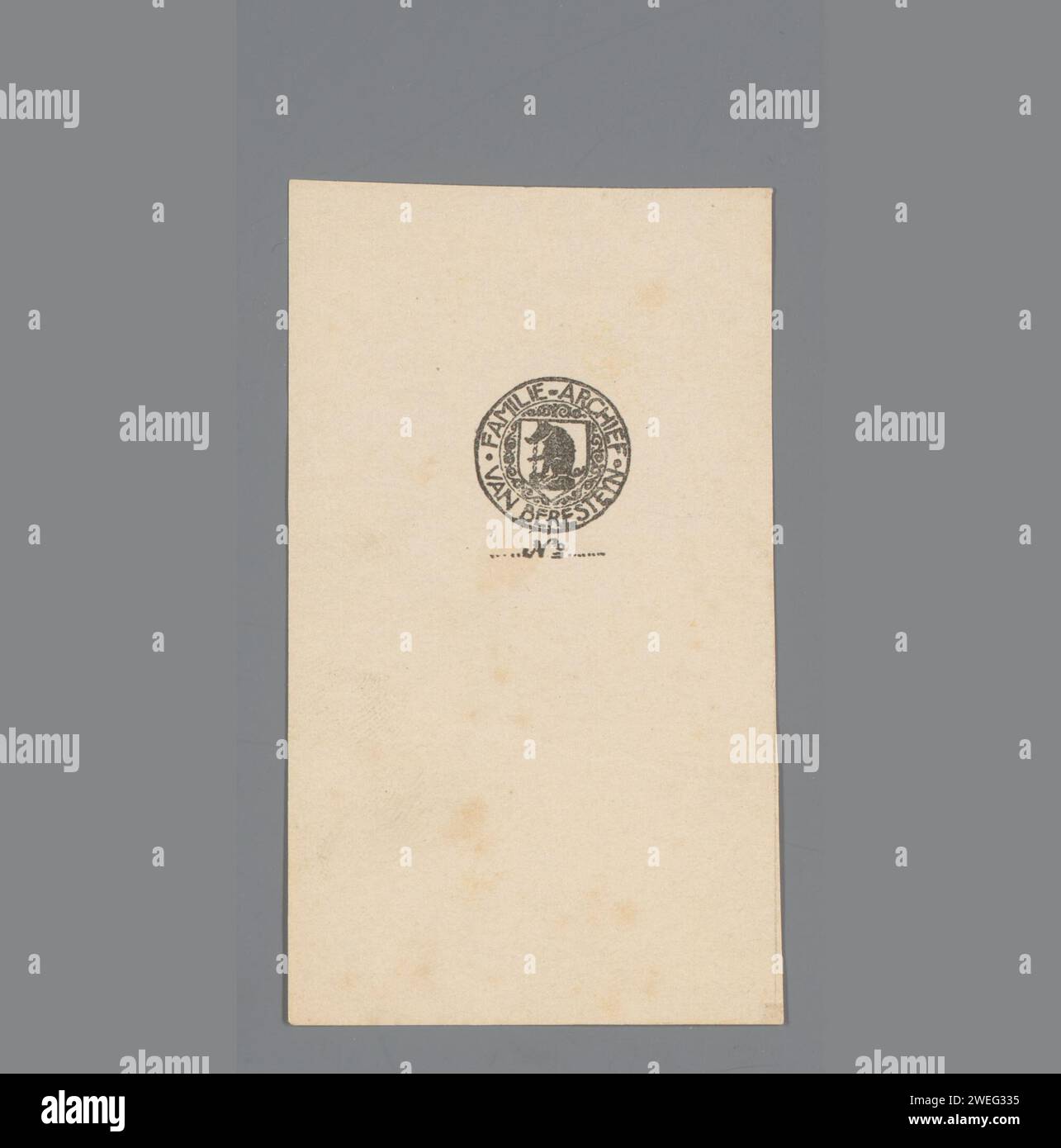 Ex Libris dell'archivio della famiglia Beresteijn, Anonimo, dopo Celtjo Aldegondus van Beresteijn, 1908 blocco di stampa su carta portante araldica Foto Stock