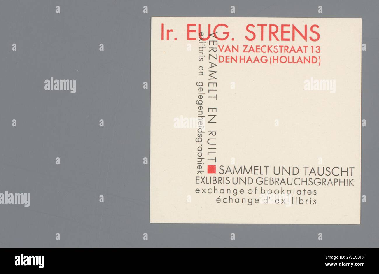 Ex Libris van EUG. Strens, Anonymous, 1909 - 1980 blocco di stampa su carta Foto Stock