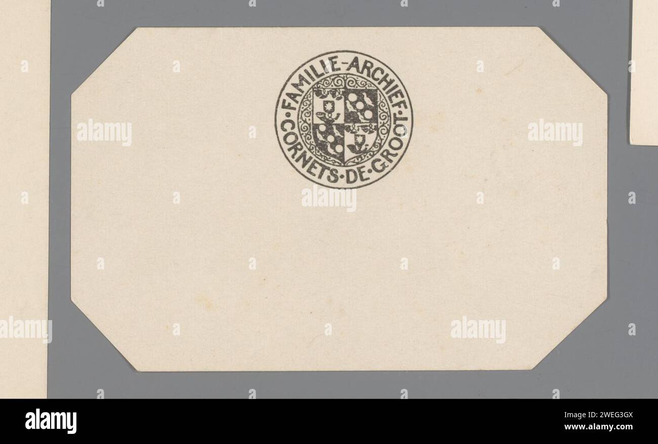 Ex Libris dell'archivio della famiglia Cornets de Groot, calljo Aldegondus van Beresteijn, 1926 araldica Foto Stock