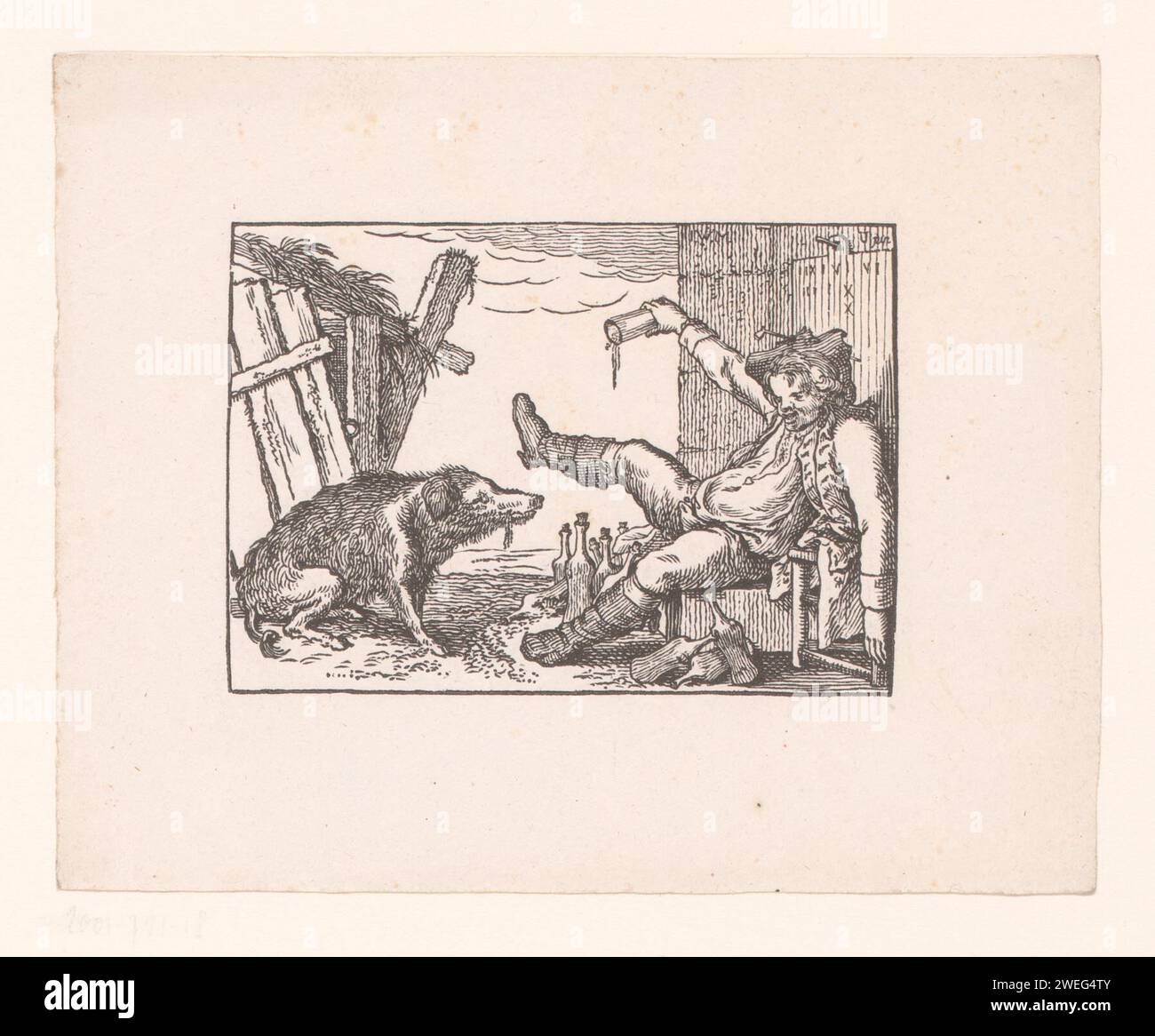 Dronkaard e Zwijn, Johann Friedrich Gottlieb Unger, 1763 - 1804 carta stampata drunkard. maiale Foto Stock