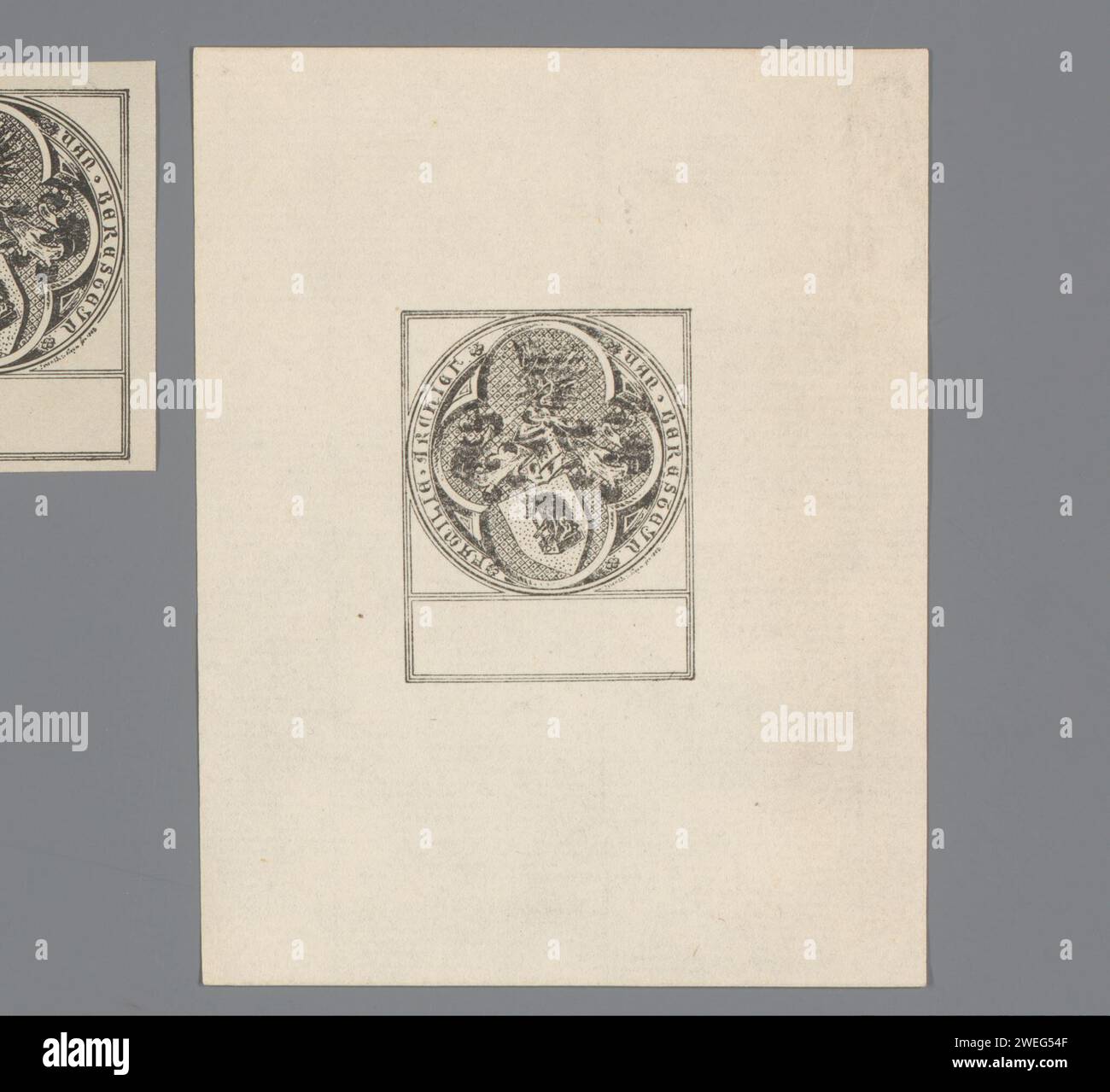 Ex Libris dell'archivio della famiglia Beresteijn, Anonimo, dopo Celtjo Aldegondus van Beresteijn, 1908 blocco di stampa su carta portante araldica Foto Stock