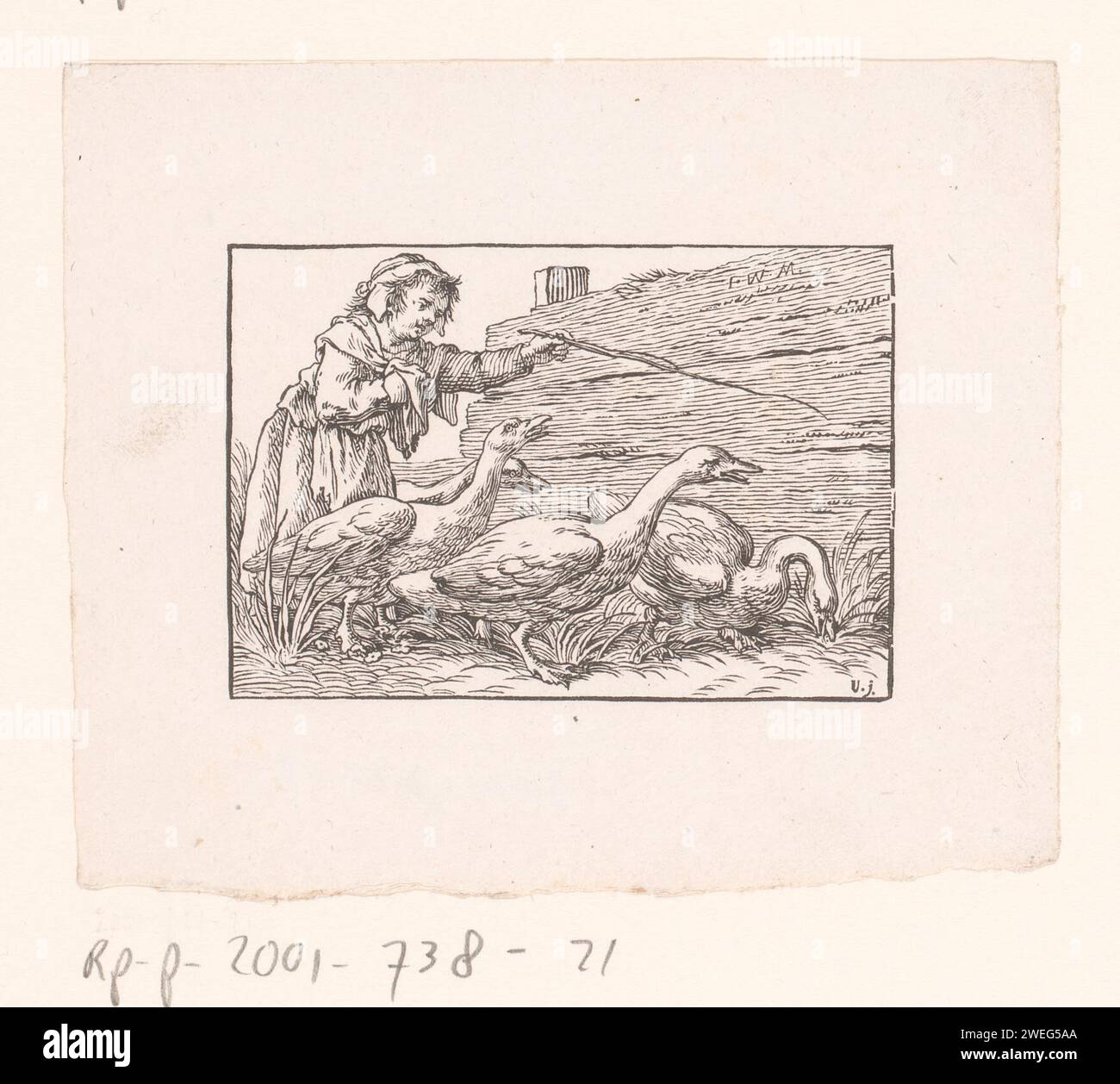 Ganzenhoedster, Johann Friedrich Gottlieb Unger, 1763 - 1804 tipi umani di carta stampata. animali Foto Stock