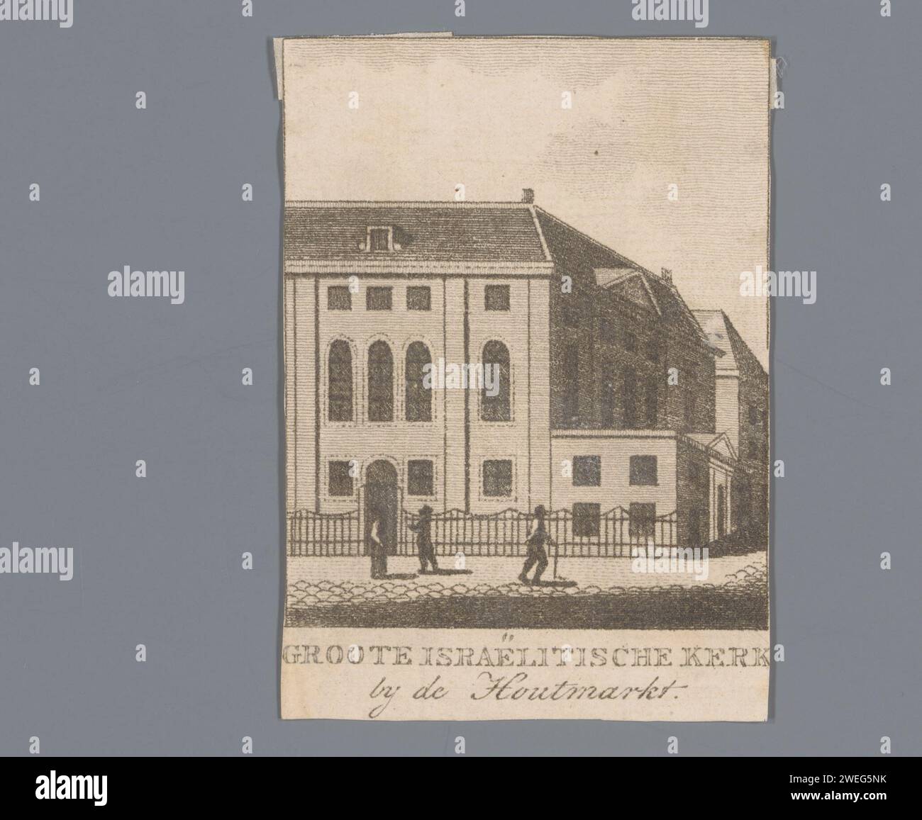 Veduta della grande Sinagoga di Amsterdam, Anonimo, 1800 - 1840 carta stampata che incide la Sinagoga (come edificio e luogo di culto  religione ebraica) grande sinagoga Foto Stock
