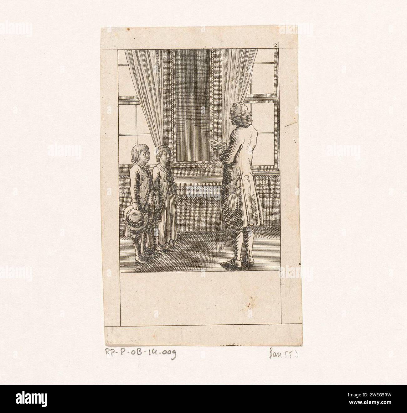 Due bambini ricevono lezioni, Daniel Nikolaus Chodowiecki, 1778 stampa due bambini ricevono un'istruzione "naturale". I bambini sono semplicemente vestiti e ascoltano l'insegnante con interesse. Numerato in alto a destra: 2. carta. insegnante di incisione a matita e allievo Foto Stock