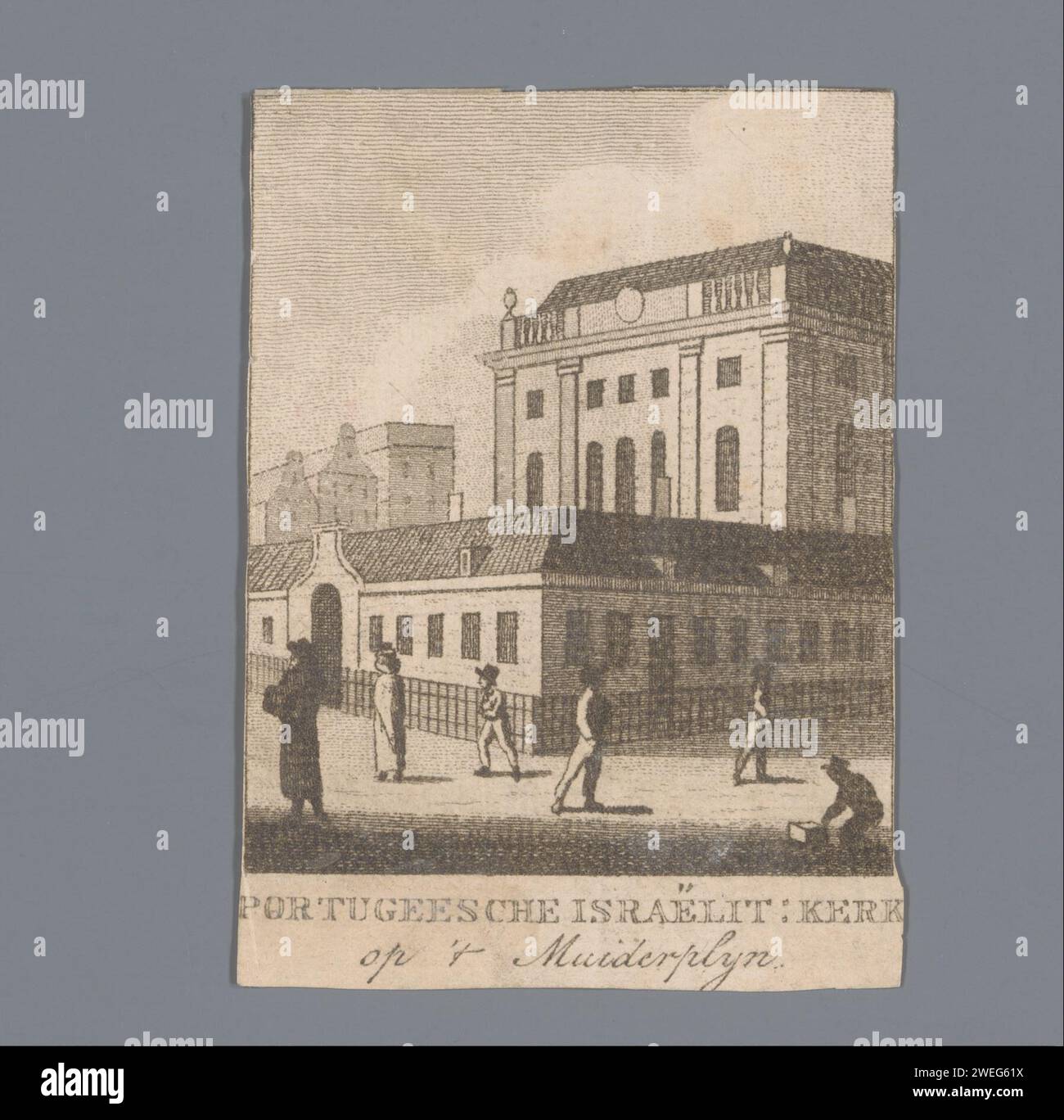 Vista della sinagoga portoghese ad Amsterdam, anonima, 1800 - 1840 carta stampata che incide sulla sinagoga portoghese (come edificio e luogo di culto  religione ebraica) Foto Stock