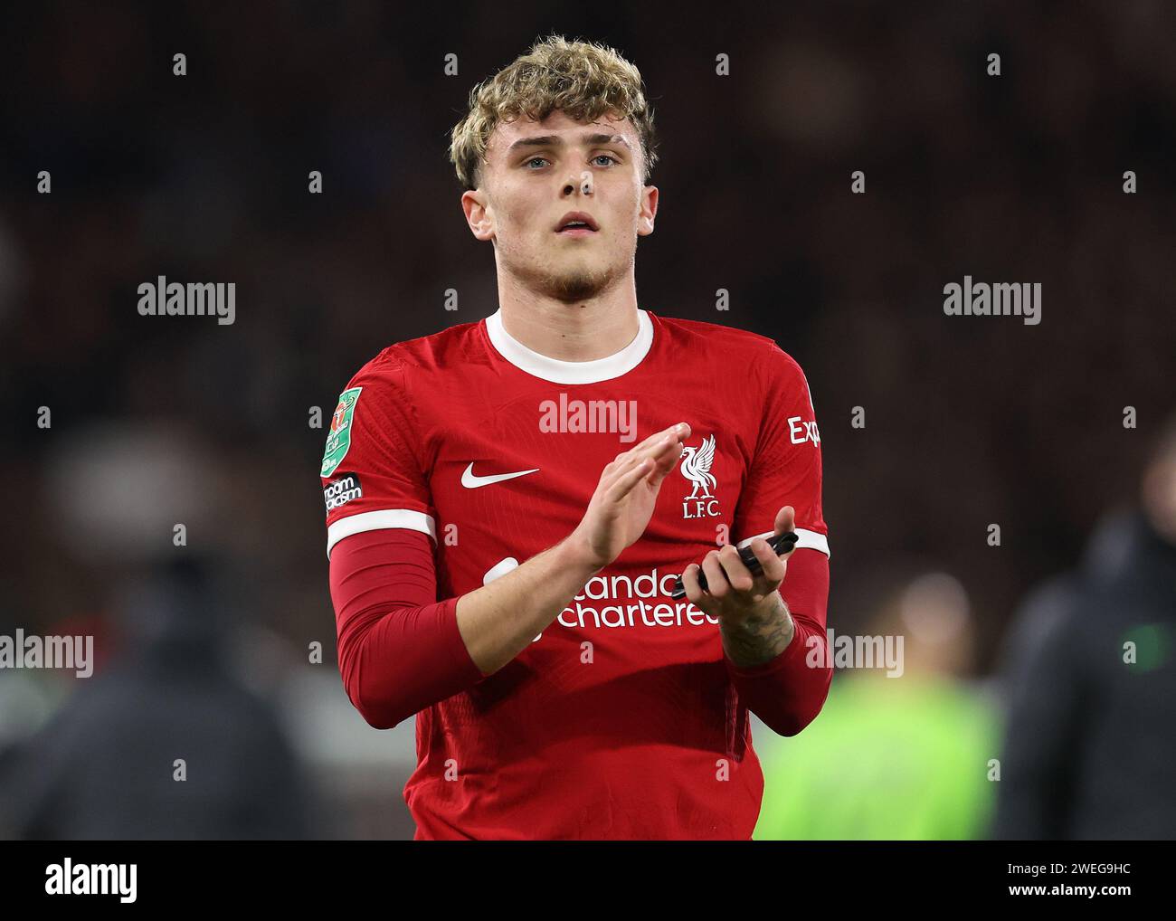 Londra, Regno Unito. 24 gennaio 2024. Bobby Clark del Liverpool durante la partita della Carabao Cup a Craven Cottage, Londra. Il credito fotografico dovrebbe leggere: Paul Terry/Sportimage Credit: Sportimage Ltd/Alamy Live News Foto Stock