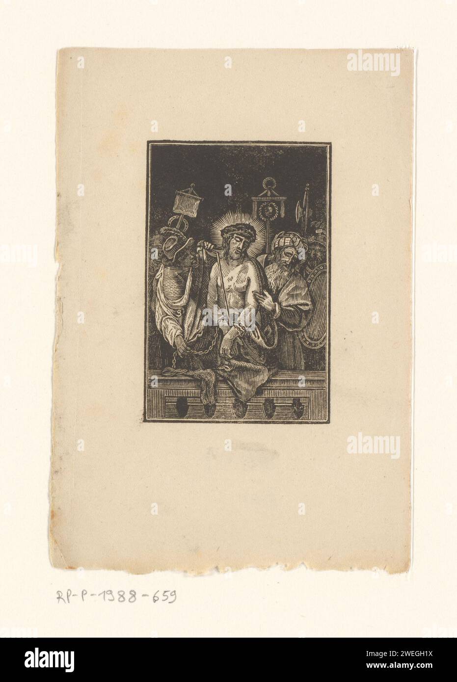 Cristo mostrato al popolo (Ecce Homo), 1850 - 1900 carta stampata Pilato che mostra Cristo al popolo, "Visualizza Cristo", "qui uomo" (Giovanni 19, 4-6) Foto Stock