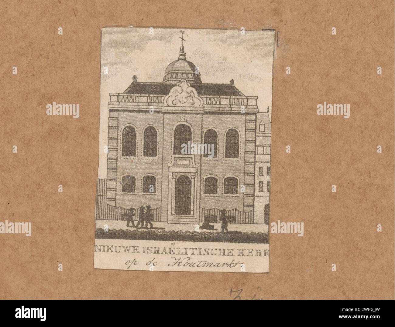 Veduta della nuova sinagoga di Amsterdam, Anonymous, 1800 - 1840 carta stampata che incide la sinagoga (come edificio e luogo di culto  religione ebraica) nuova sinagoga Foto Stock