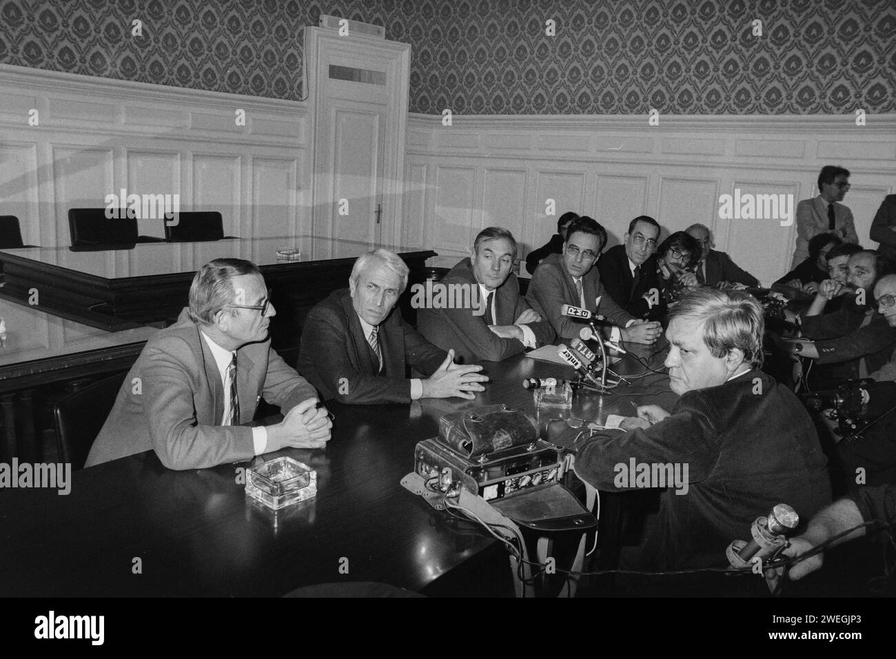 Conferenza stampa sulla scomparsa di Bernard Galle, Bernard Galle Affair, Lione, Rodano, francia, 1980 Foto Stock