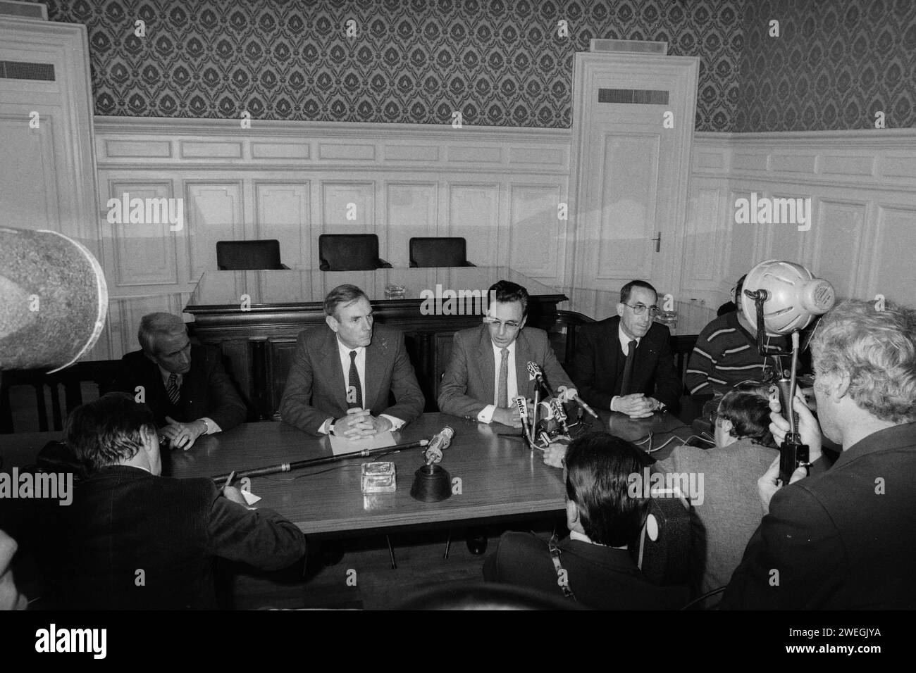 Conferenza stampa sulla scomparsa di Bernard Galle, Bernard Galle Affair, Lione, Rodano, francia, 1980 Foto Stock