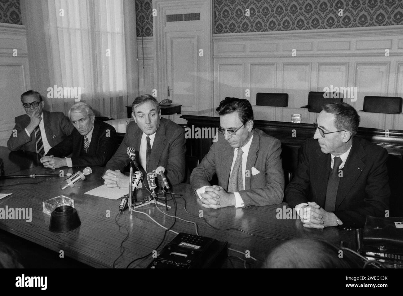 Conferenza stampa sulla scomparsa di Bernard Galle, Bernard Galle Affair, Lione, Rodano, francia, 1980 Foto Stock