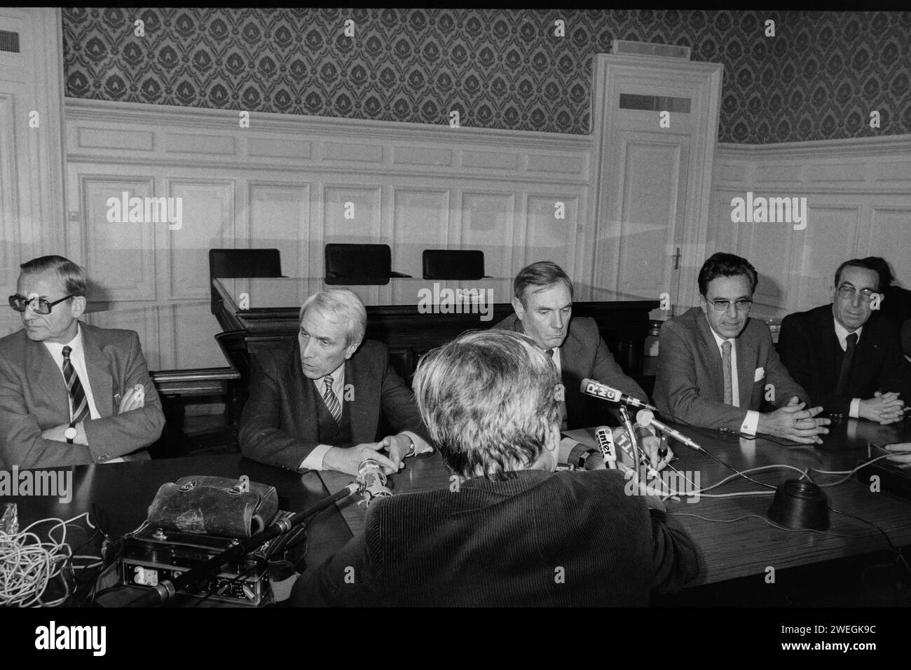 Conferenza stampa sulla scomparsa di Bernard Galle, Bernard Galle Affair, Lione, Rodano, francia, 1980 Foto Stock