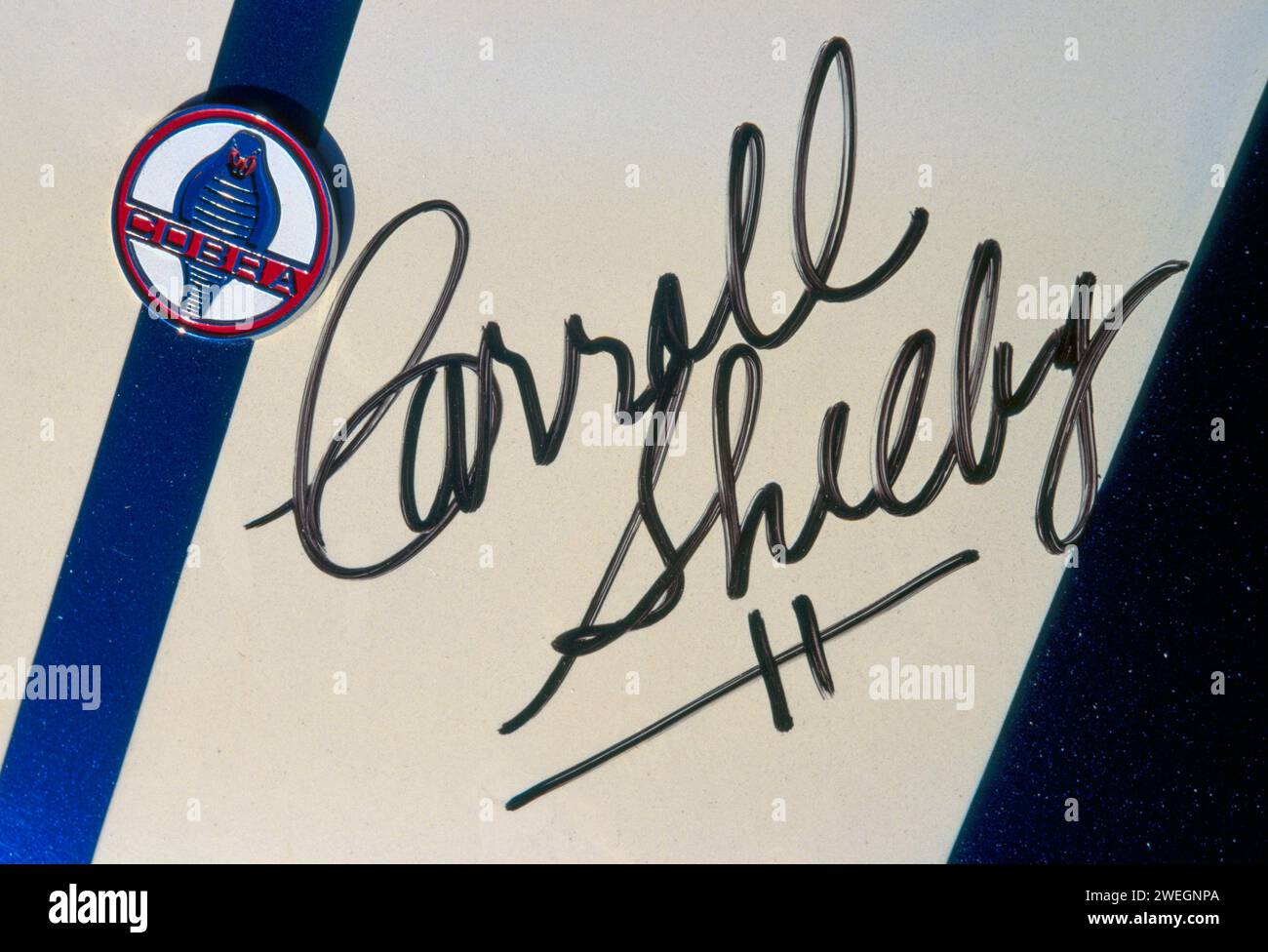 Firma di Carroll Shelby, su una Ford Mustang 'Cobra', asta auto Barrett-Jackson, Scottsdale, Arizona Foto Stock