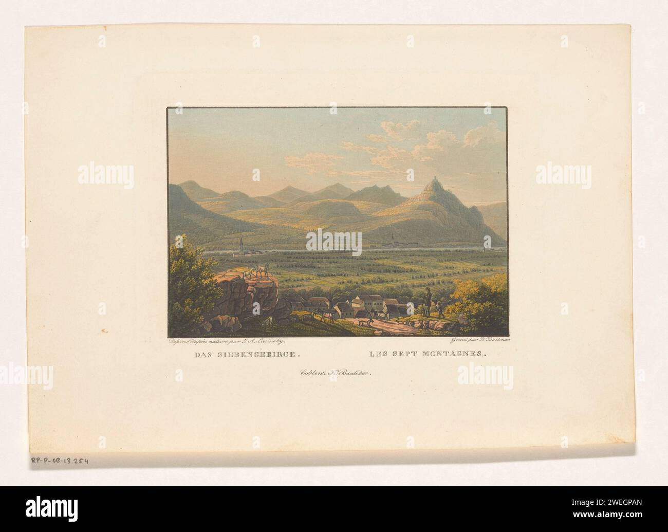 Veduta del Siebengebirge, Rudolf Bodmer, dopo Adolf Lasinsky, 1832 - 1872 carta stampata sette gradi Foto Stock