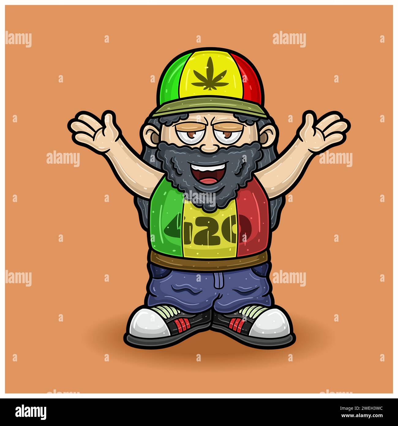 Felice Rastaman People Mascot Cartoon. Illustrazioni vettoriali. Illustrazione Vettoriale