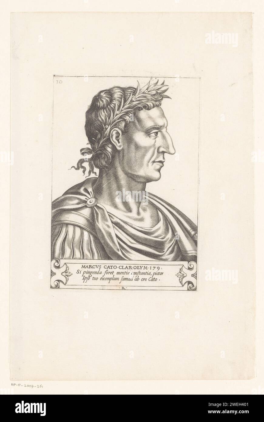 Portret Van Marcus Cato Utica più piccolo, 1566 stampe su carta che incidono persone storiche. (Storia di) Marcus Porcius Catone il giovane Foto Stock
