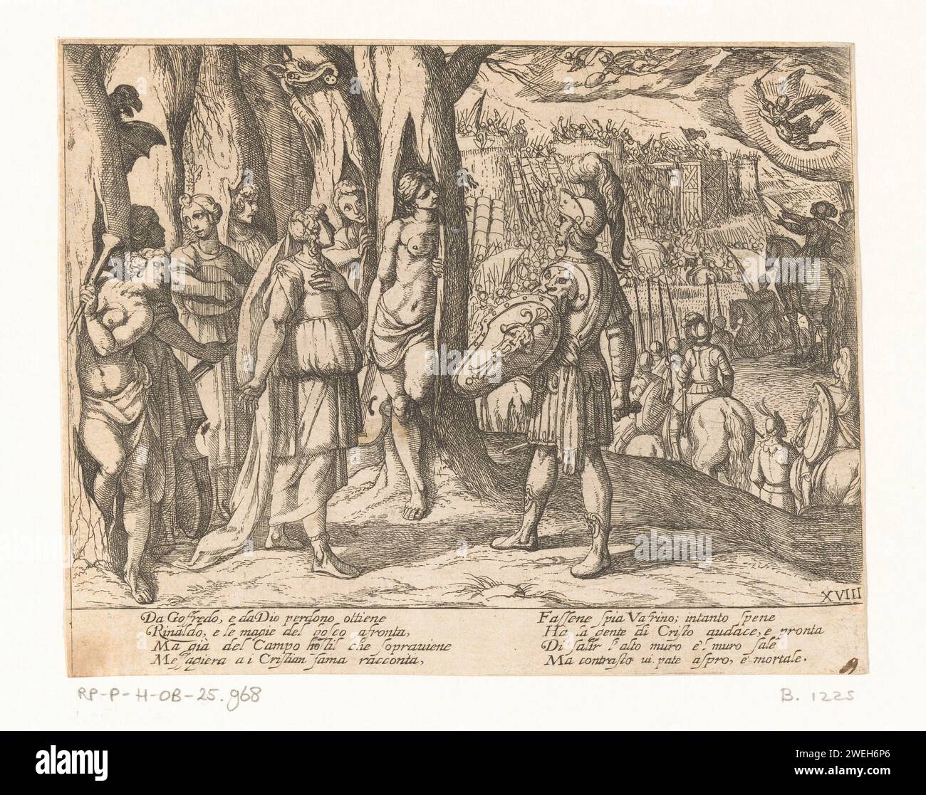 Illustrazione al canto XVIII di "Gerusalemme liberata" di tasso, Antonio tempesta, 1565 - 1630 stampa Rinaldo si erge nella foresta per sette ninfe con strumenti musicali. Una battaglia ha luogo in sottofondo. Michaël de Arcangelo e altri angeli fluttuano sopra gli eserciti in guerra. Versi italiani di tasso in due colonne in Submarge. Incisione su carta (scene da) opere specifiche di letteratura: Tasso, Gerusalemme liberata. cavaliere. proselitismo militante: guerra religiosa, crociata, ecc... angeli. altri tipi di ninfe Foto Stock Illustrazione al canto XVIII di "Gerusalemme liberata" di tasso, Antonio tempesta, 1565 - 1630 stampa Rinaldo si erge nella foresta per sette ninfe con strumenti musicali. Una battaglia ha luogo in sottofondo. Michaël de Arcangelo e altri angeli fluttuano sopra gli eserciti in guerra. Versi italiani di tasso in due colonne in Submarge. Incisione su carta (scene da) opere specifiche di letteratura: Tasso, Gerusalemme liberata. cavaliere. proselitismo militante: guerra religiosa, crociata, ecc... angeli. altri tipi di ninfe Foto Stock
