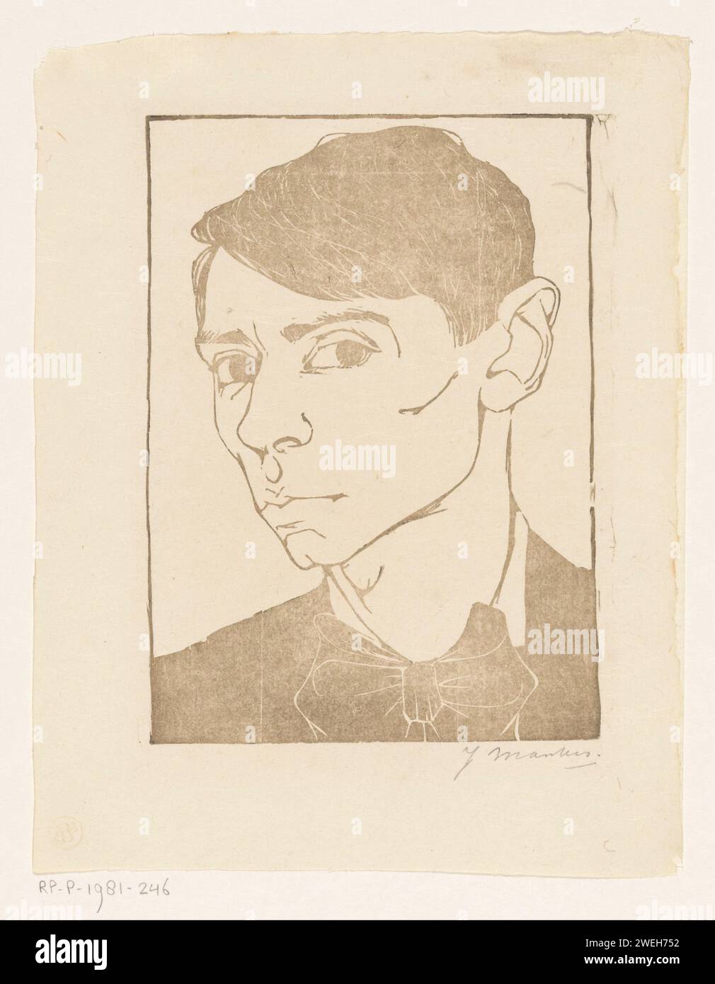 Autoritratto con Vlinderdas, Jan Mankes, ritratto su carta stampato 1913, autoritratto dell'artista. Attrezzatura da collo  abbigliamento (con NOME) Foto Stock