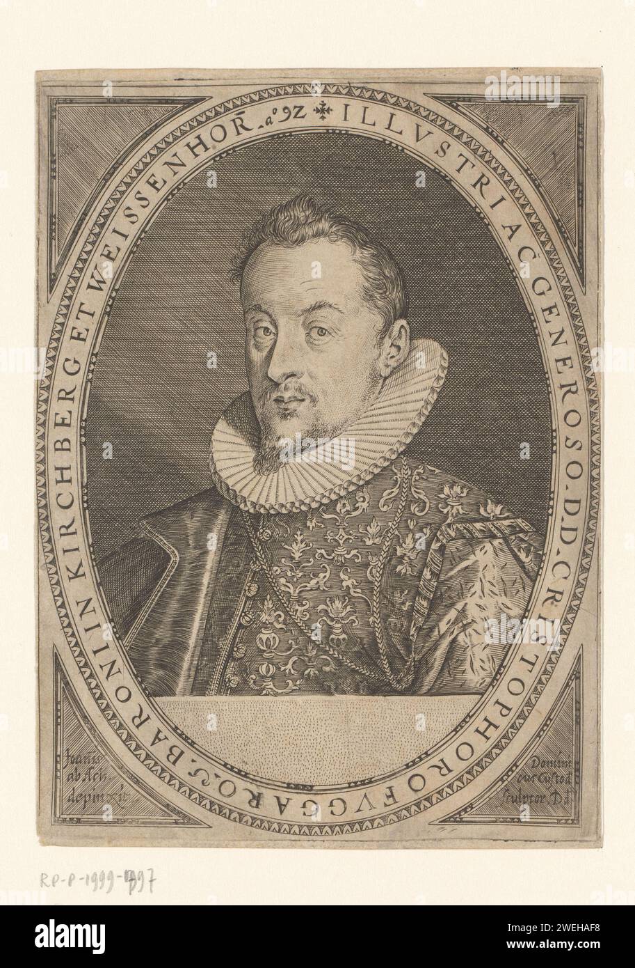 Portret Christoph Fugger, Sunday Guardian, incisione su carta stampata del 1552 Foto Stock