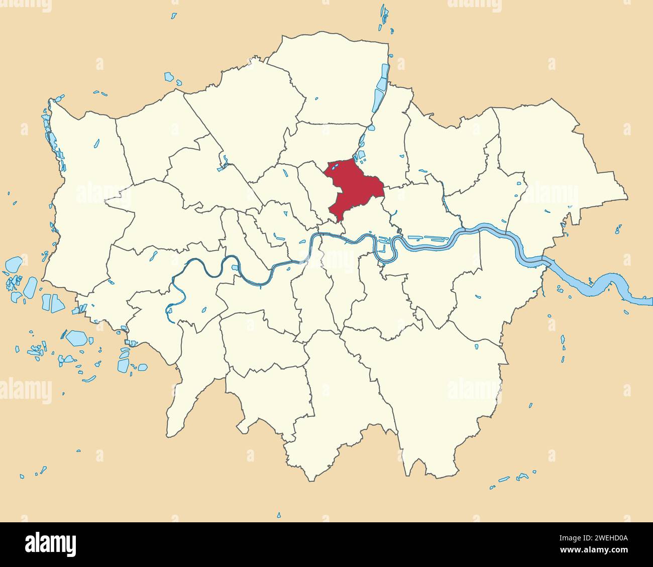 Mappa rossa del BOROUGH DI HACKNEY, LONDRA Illustrazione Vettoriale