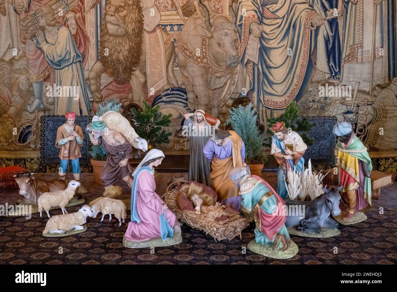 Nativity in the Gallery at Christmas, Biltmore Estate, Asheville, North Carolina Foto Stock