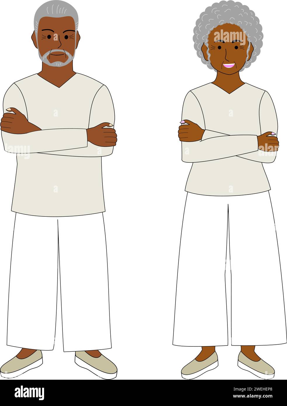 Una coppia africana anziana con sfondo bianco. Illustrazione Vettoriale