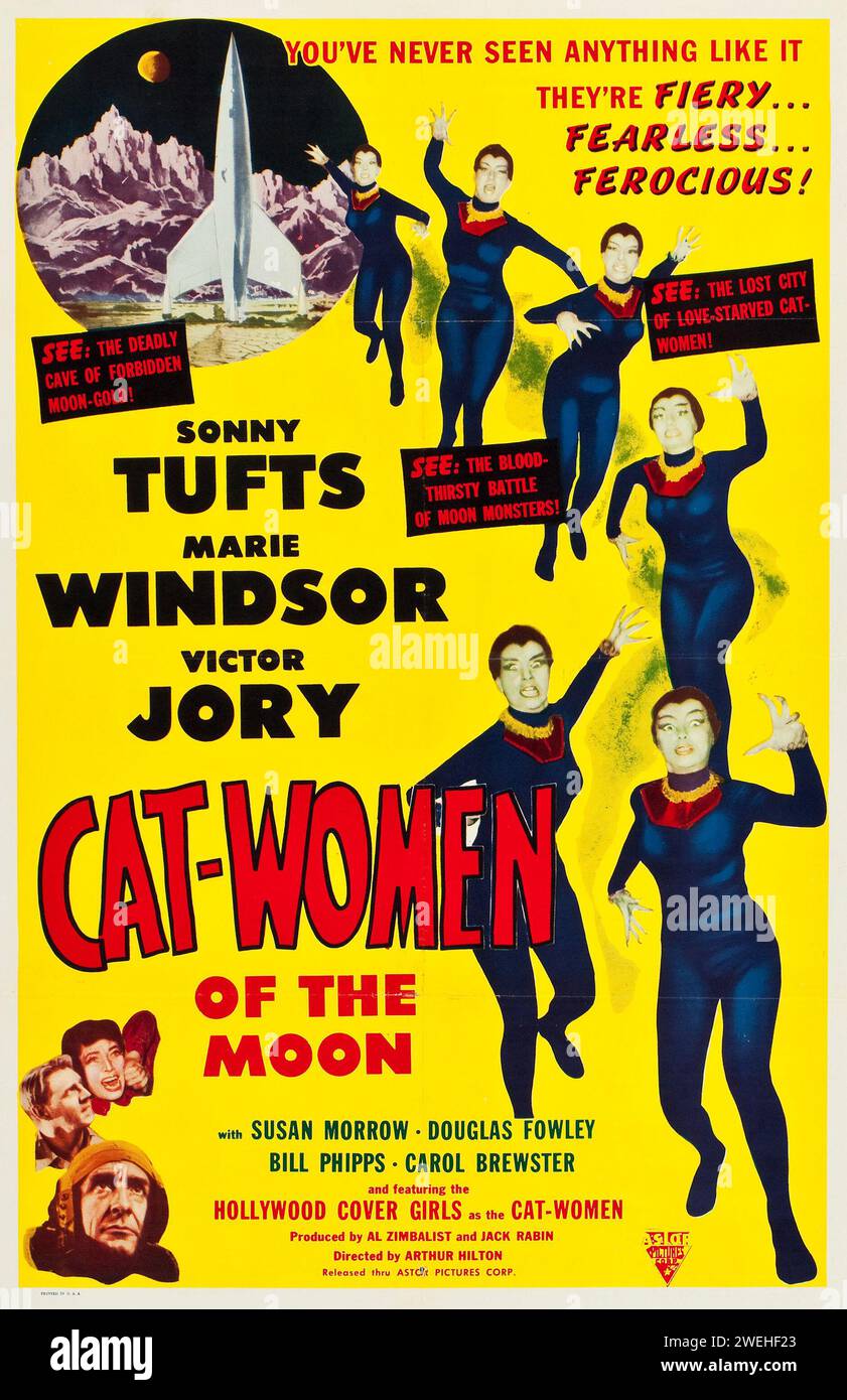 Cat-Women of the Moon (Astor Pictures, 1954) poster del film fantascientifico d'epoca - film americano di fantascienza tridimensionale in bianco e nero Foto Stock