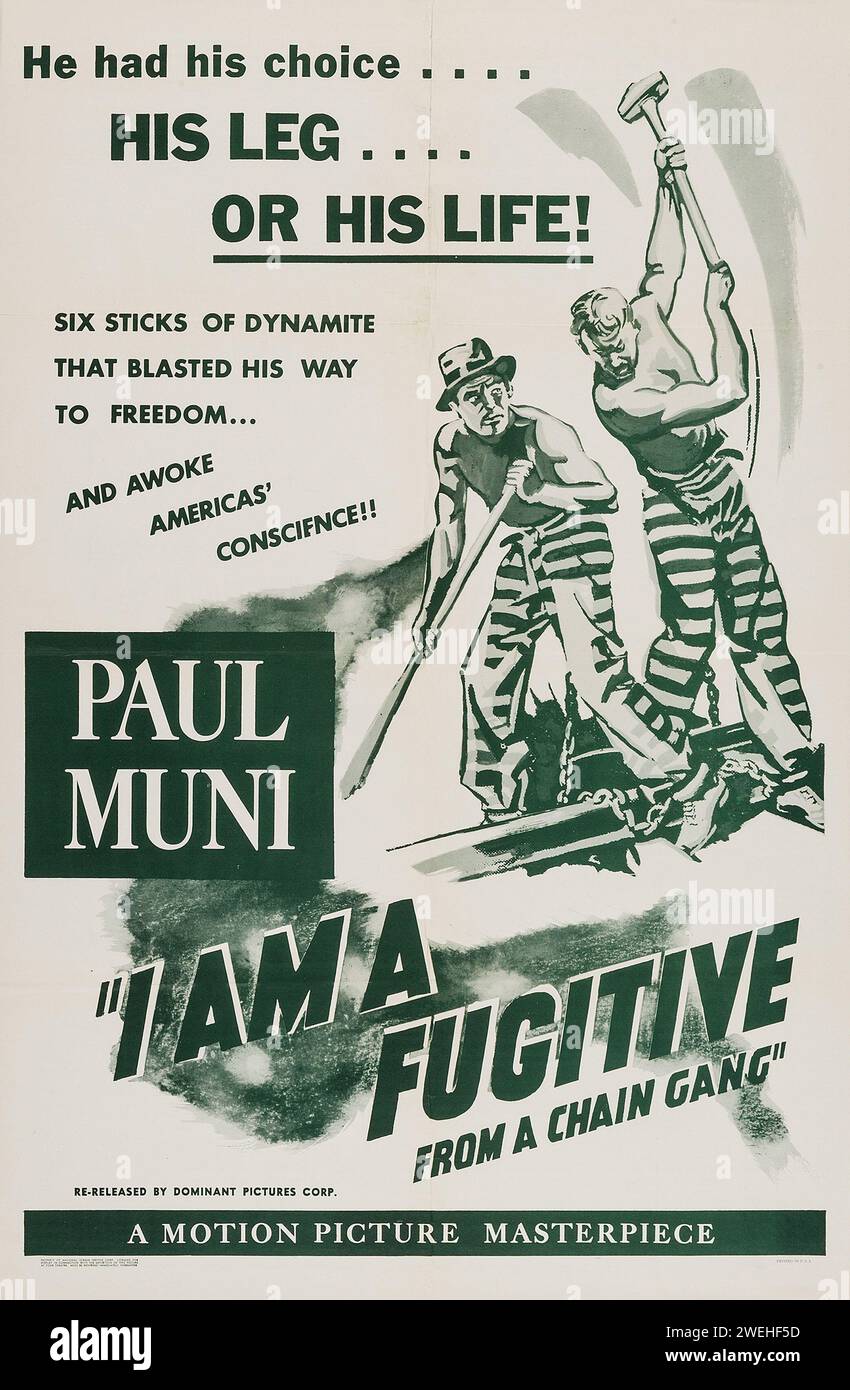 I Am a Fugitive from a Chain Gang (dominante, 1932, ripubblicato nel 1956) poster cinematografico Vintage anni '1950. Film noir - Paul Muni Foto Stock