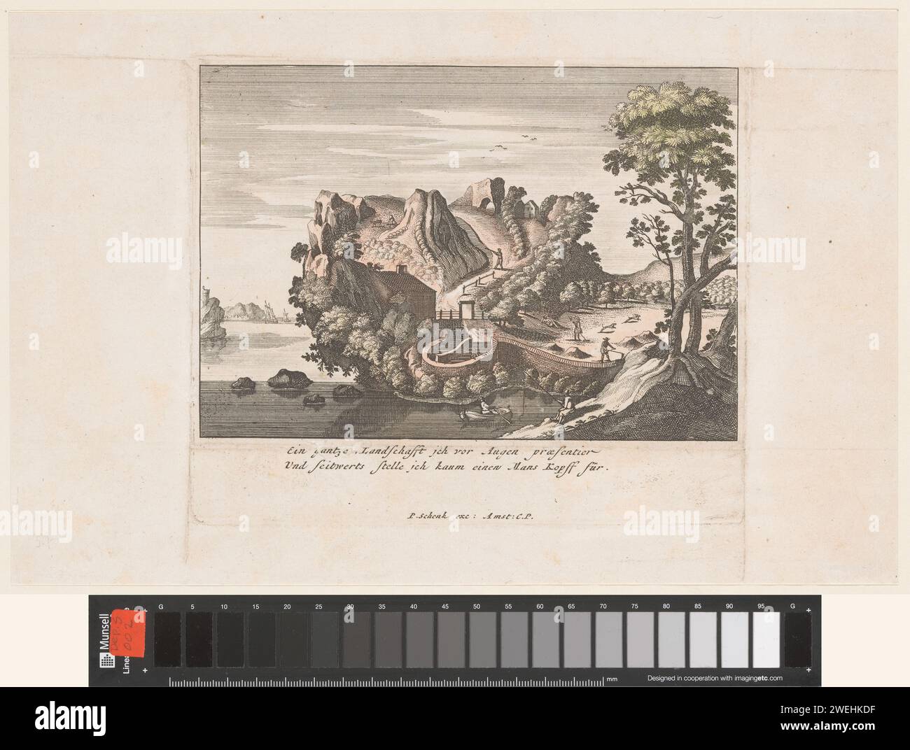 Anthropomorf Landschap, Pieter Schenk (i) (possibilmente), 1670 - 1775 carta stampata incisione forme naturali in pietre, legno, nuvole, ecc. interpretata come rappresentazioni. costa. testa (umana) Foto Stock