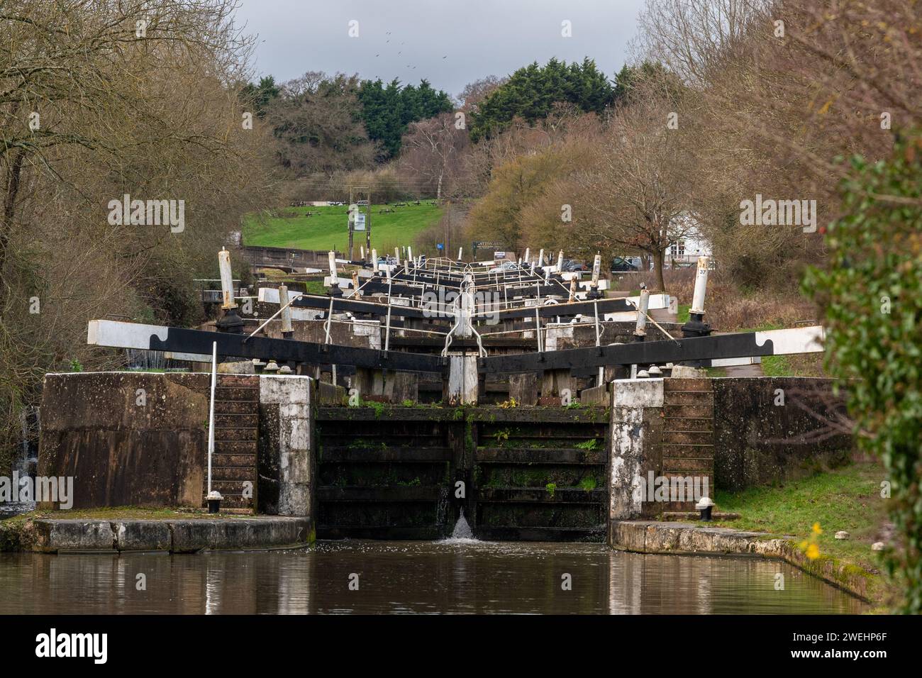 Hatton Locks sul Grand Union Canal, Warwickshire, Regno Unito Foto Stock