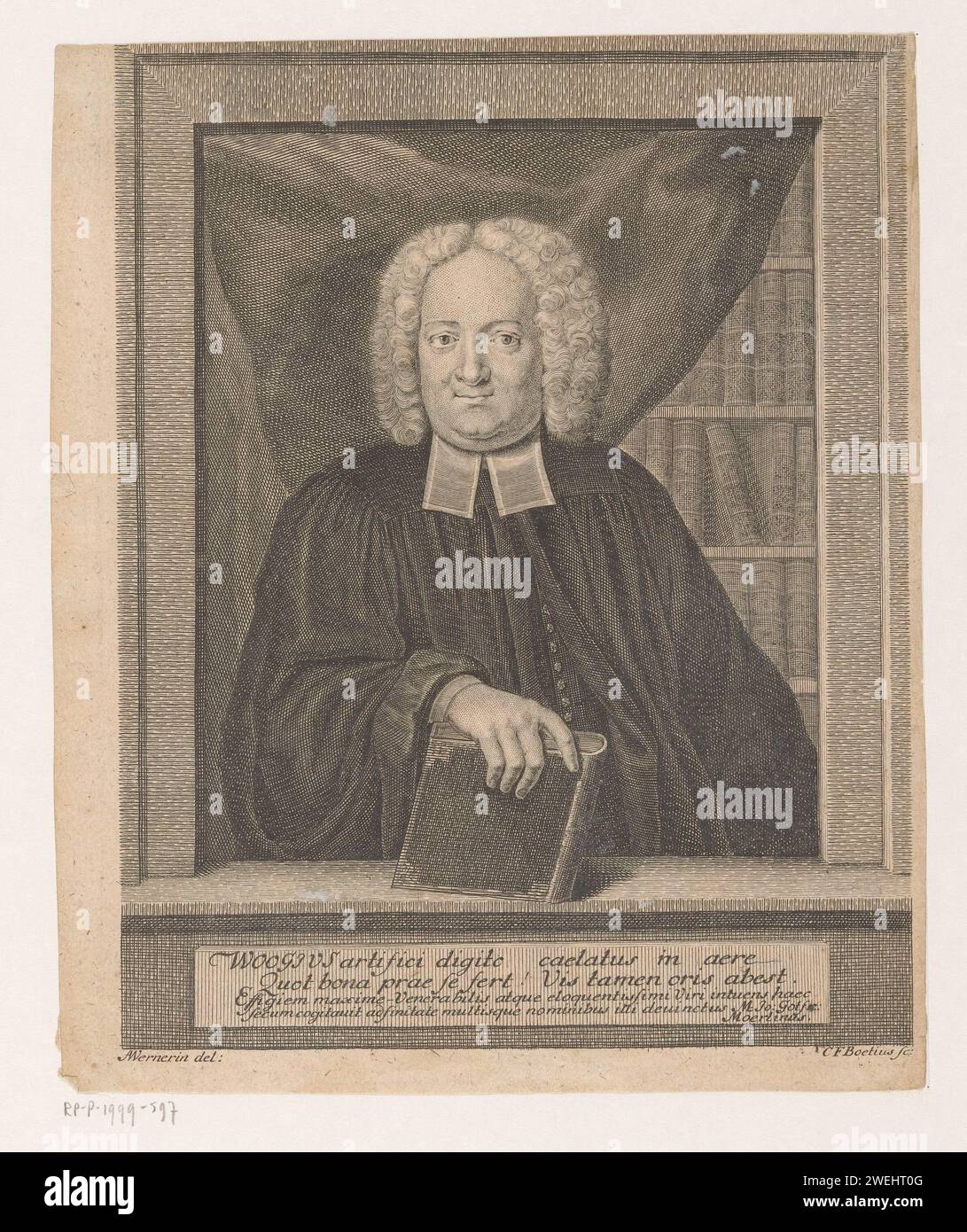 Ritratto di Moritz Carl Christian Woog, Christian Friedrich Boëtius, dopo Anna Maria Werner, 1721 - 1782 carta stampata incisione persone storiche. libro. scaffali Foto Stock