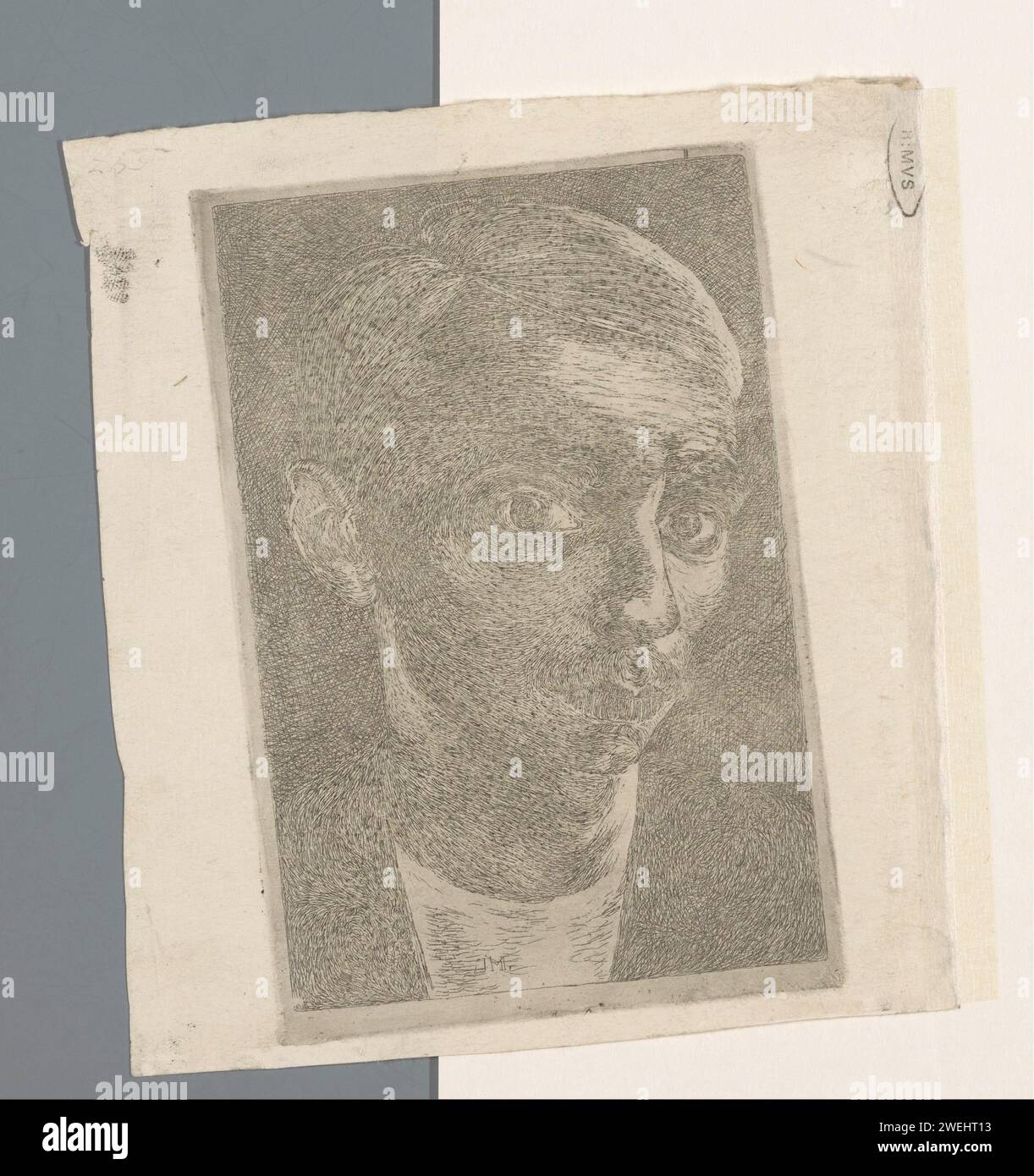 Autoritratto con baffi, Jan Mankes, ritratto inciso su carta con stampa 1915, autoritratto dell'artista Foto Stock
