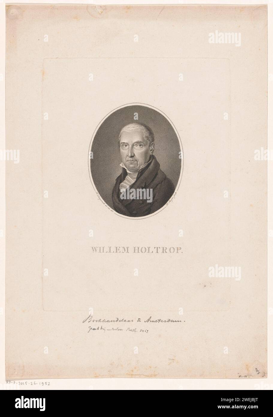 Ritratto di Willem Holtrop, Dirk Sluyter, dopo Harmanus Langerveld, 1805 - 1852 Ritratto di Willem Holtrop, libraio, editore e membro della massoneria. incisione/incisione della carta Foto Stock