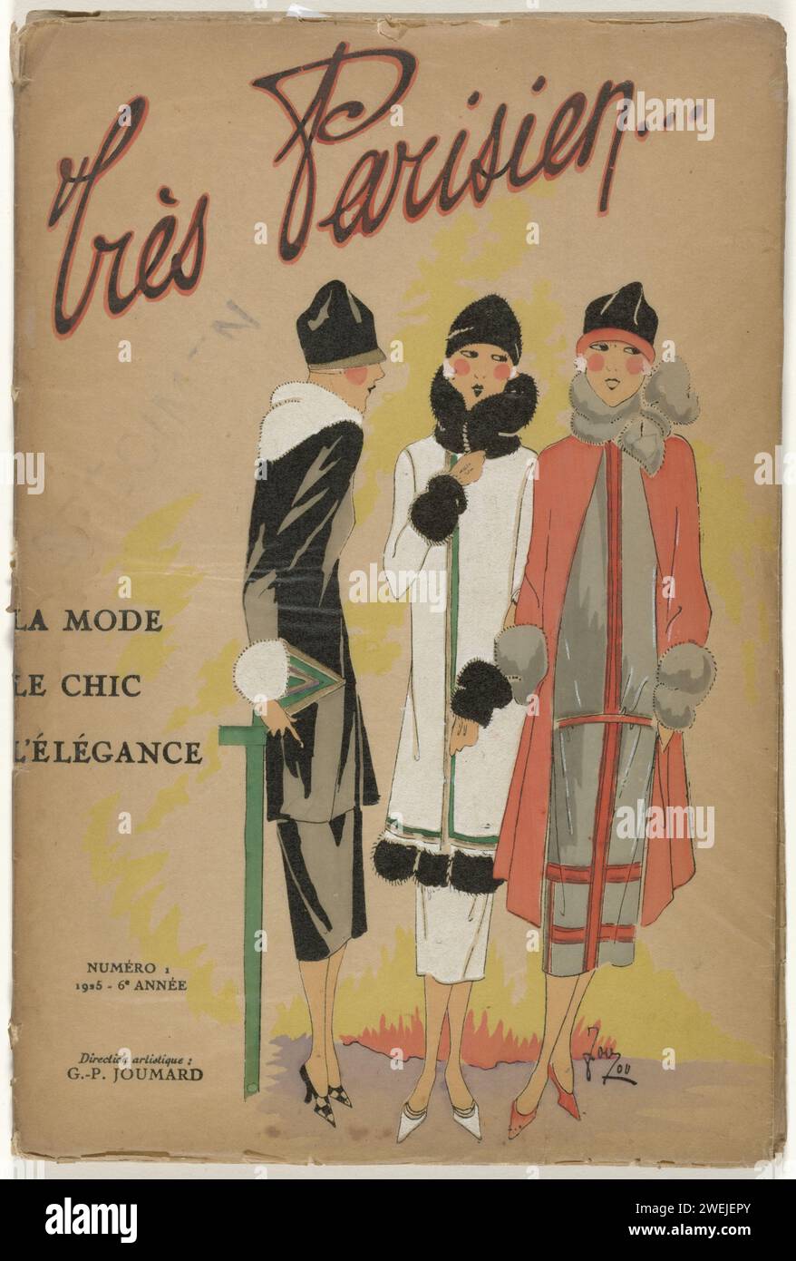 Molto parigino (...) Fashion chic Elegance 1925, numero 1, 1925-6° anno, 1925 rivista Very Parisian WHOslag ... Numero 1, 1925-6° anno: Met Drie Mantels. carta letterpress stampa lastre di moda.. Foto Stock