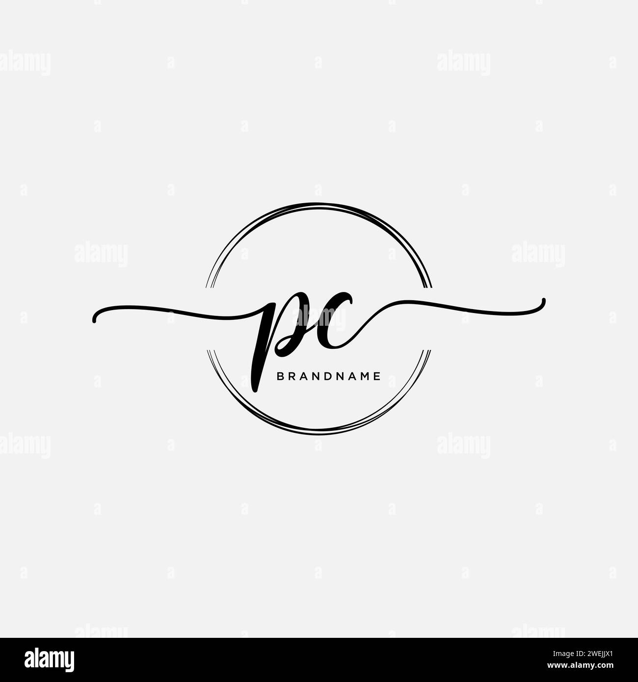 Logo di calligrafia iniziale PC con cerchio Illustrazione Vettoriale