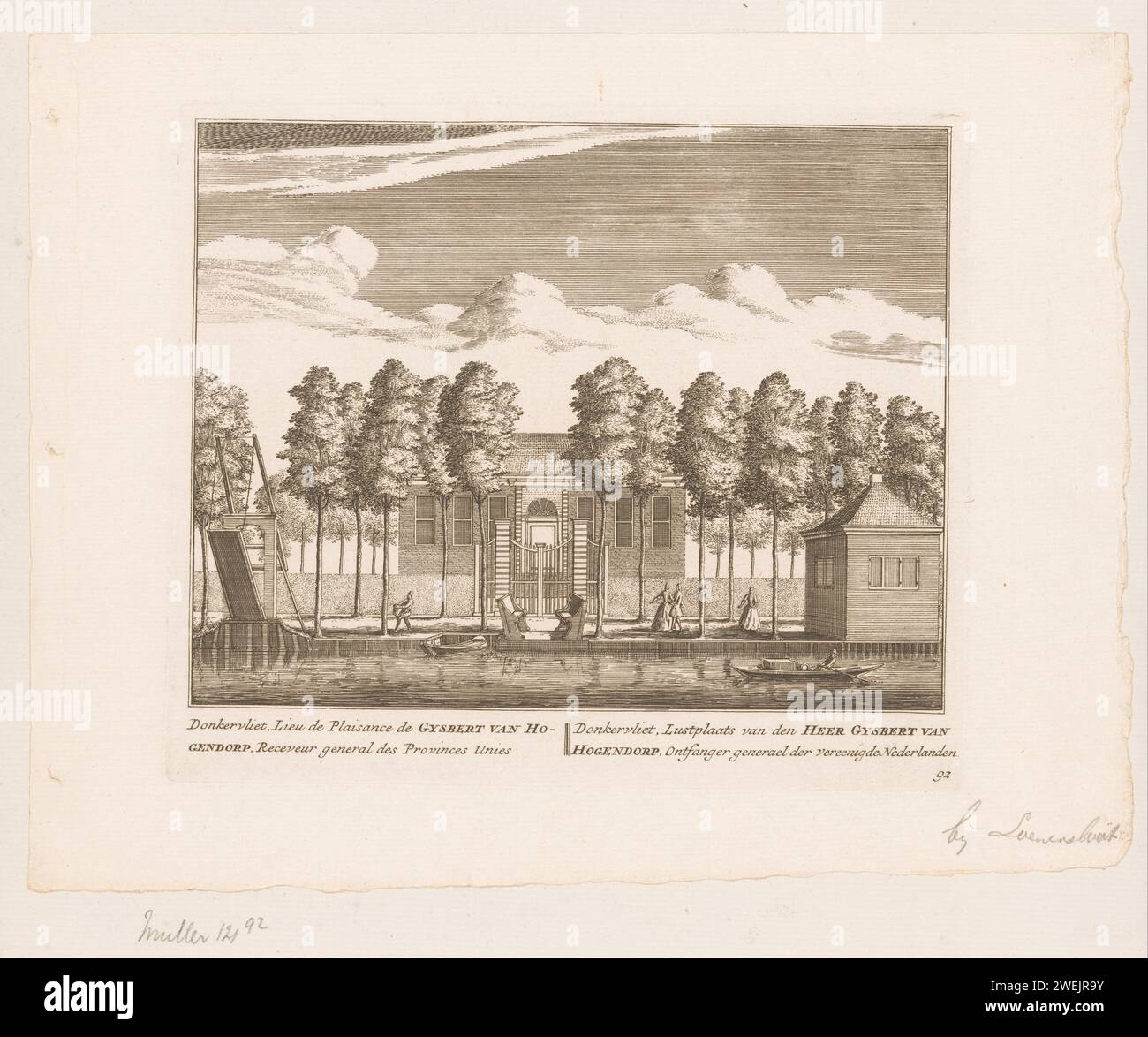 Buitenplaats Donkervliet aan de Amstel, Pieter Schenk (II), 1730 carta stampata incisione alloggi rurali, ad esempio casa di campagna, villa, cottage Utrecht Foto Stock