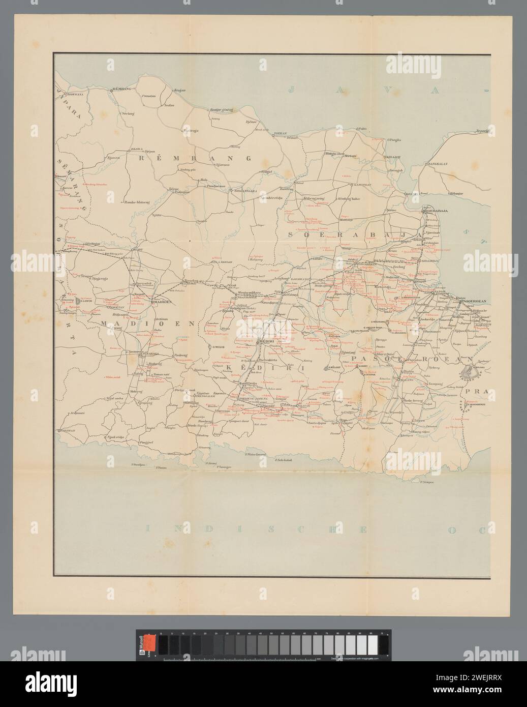 Mappa di Giava Orientale, parte sinistra, Anonimo, 1889 - 1891 mappe cartacee stampate di diversi paesi o regioni Java Foto Stock