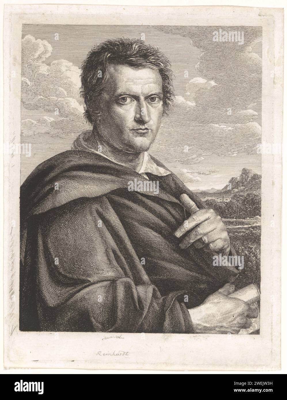 Portret Van de Schilder Johann Christian Reinhart, José de Madrazo y Agudo, c. 1811 carta stampata incisione ritratto, autoritratto del pittore Foto Stock