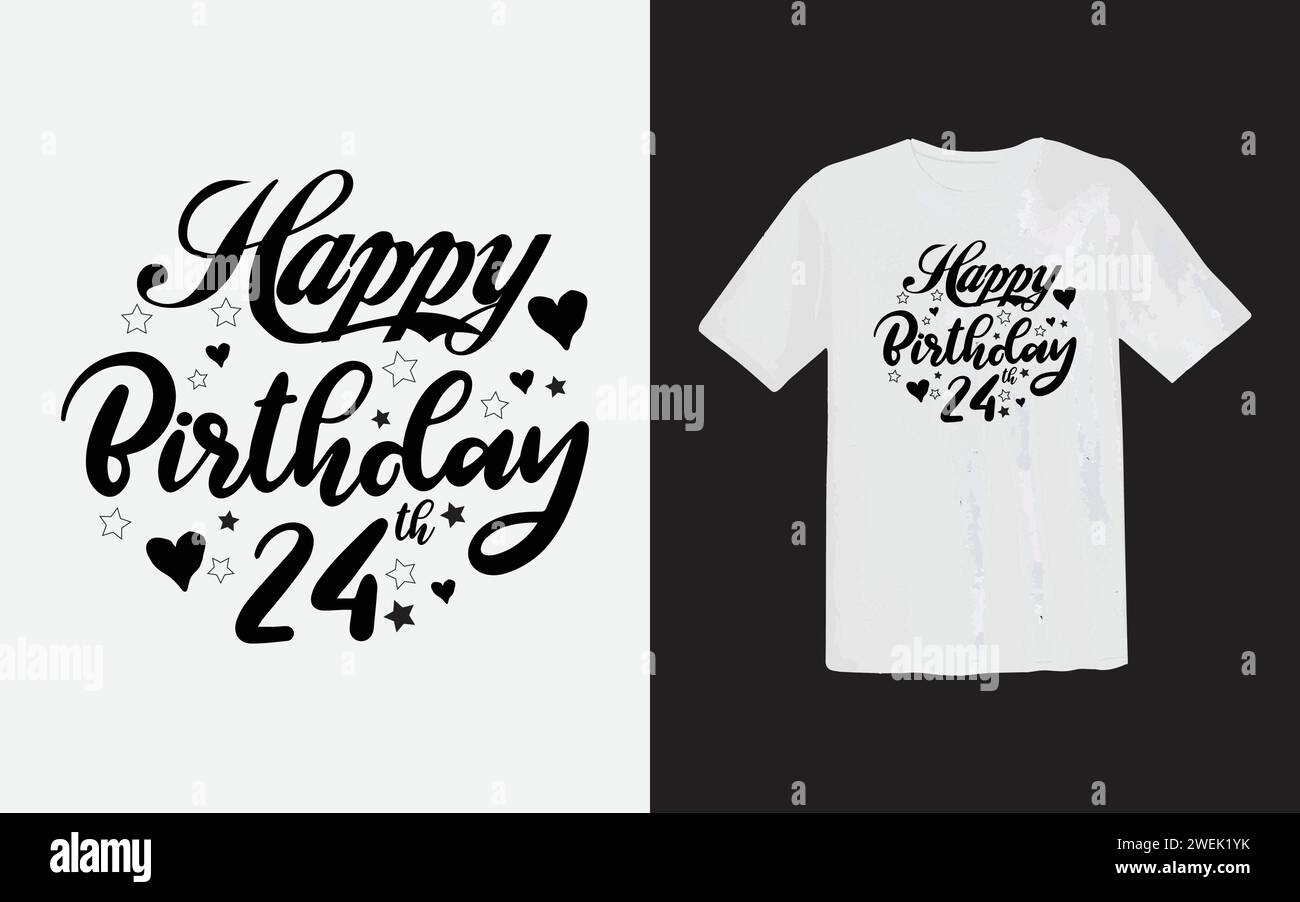 T-shirt dal design Happy Birth Day. Nuovo design creativo. Modello di maglietta tipografica trendy. progettazione su richiesta con stampa vettoriale. la maglietta più venduta. Illustrazione Vettoriale