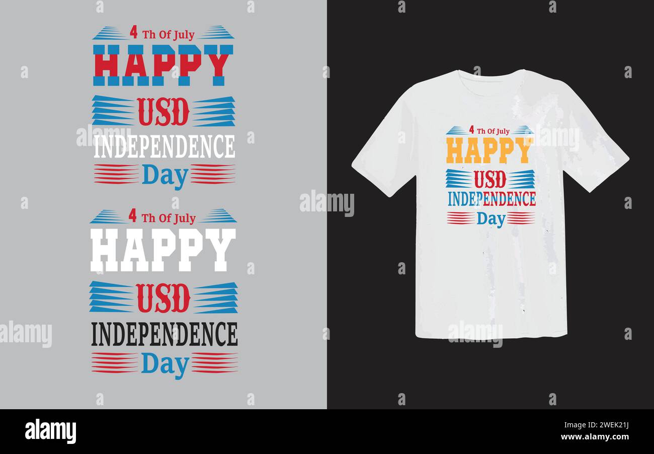 T-shirt Happy Independence Day. Nuovo design creativo. Modello di maglietta tipografica trendy. progettazione su richiesta con stampa vettoriale. la maglietta più venduta. Illustrazione Vettoriale