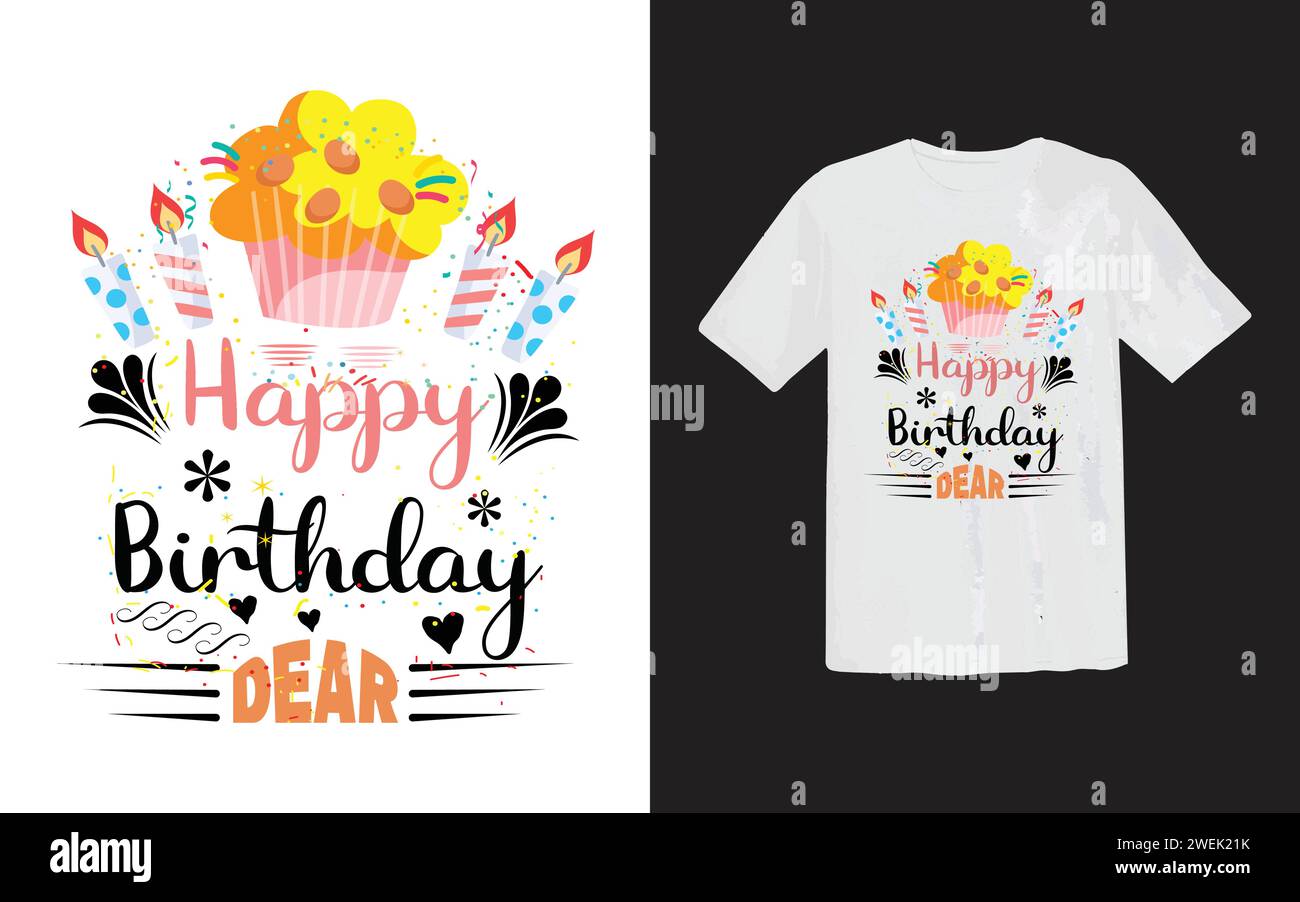 T-shirt dal design Happy Birth Day. Nuovo design creativo. Modello di maglietta tipografica trendy. progettazione su richiesta con stampa vettoriale. la maglietta più venduta. Illustrazione Vettoriale